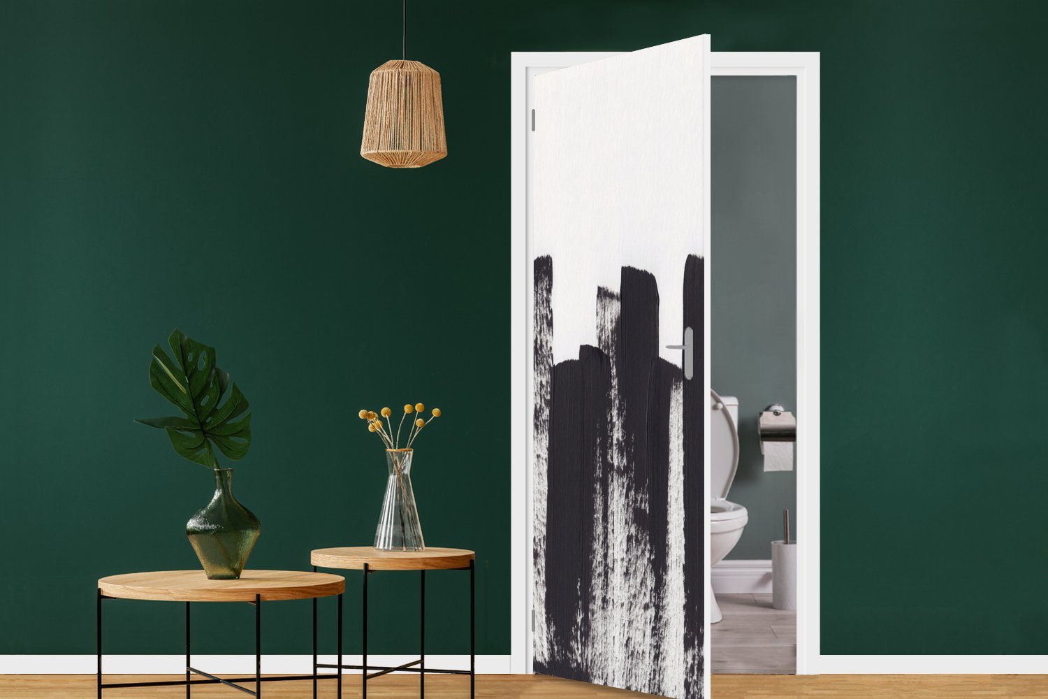 - Türtapete Tür, - Schwarz Türaufkleber, 75x205 St), Fototapete cm Matt, - MuchoWow Weiß, für bedruckt, Abstrakt (1 Farbe