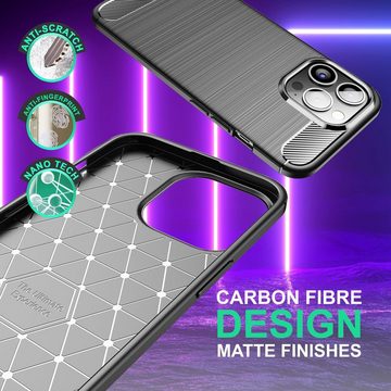Nalia Smartphone-Hülle Apple iPhone 14 Pro Max, Carbon-Look Silikon Hülle / Matt Schwarz / Rutschfest / Karbon Optik