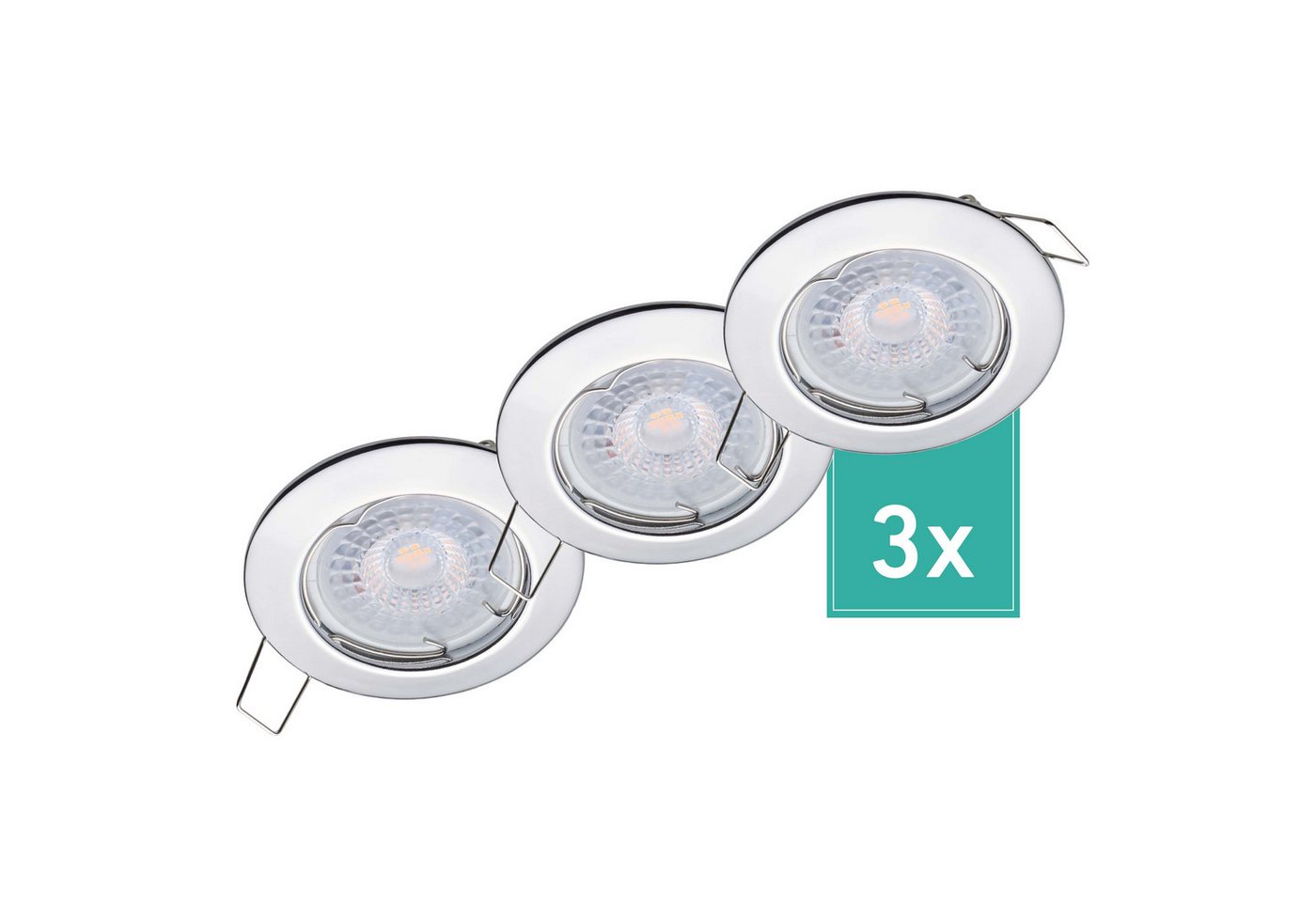 Oktaplex lighting LED Einbaustrahler Sedan Einbaustrahler Chromoptik 3-Stufen dimmbar, 3-Step Dimmung, Leuchtmittel wechselbar, warmweiß, 2700 Kelvin 230V chromfarben