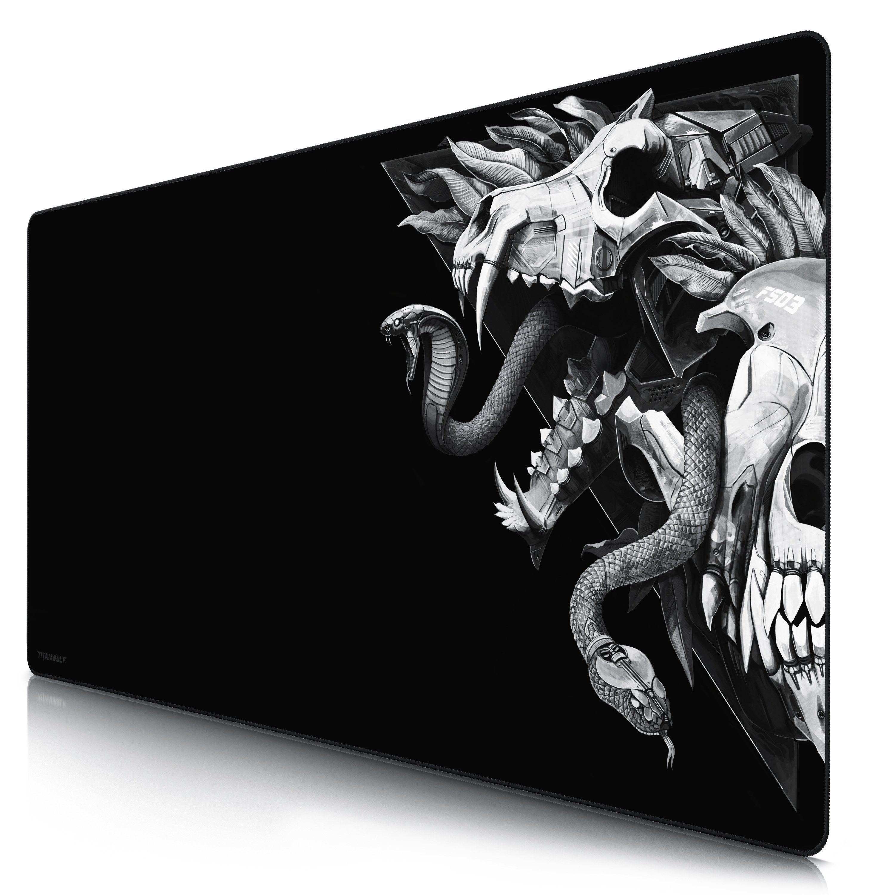 Titanwolf Gaming Mauspad XXXL Speed Mousepad 1200 x 600 x 3 mm, große Tischunterlage (1-St), rutschfest, abwaschbar, Geschwindigkeit & Präzision, Wolf Skull