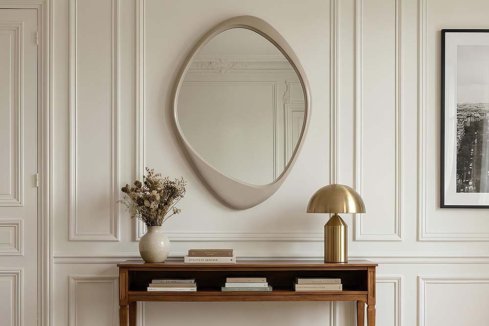 riess-ambiente Wandspiegel ORGANIC 95cm greige – asymmetrische Form, flexibel nutzbar, Dekoration (Einzelartikel, 1-St), stilvolles Statement Piece – ideal für Flur oder Wohnzimmer