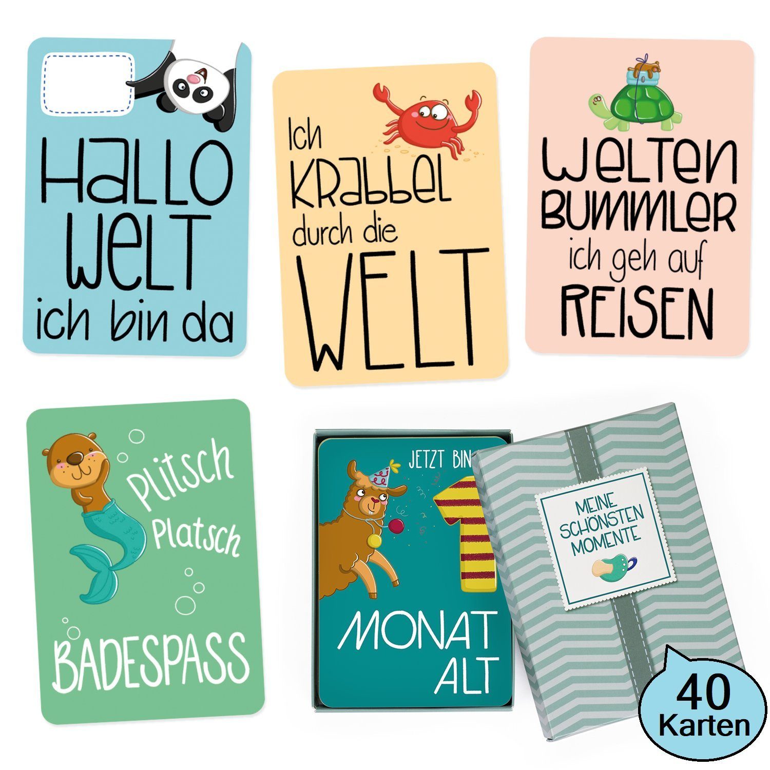 GLÜCKSWOLKE Grußkarten Meilenstein Karten Baby für Mädchen oder Junge, Meilensteinkarten I Foto Babykarten als besonderes Geschenk zur Geburt