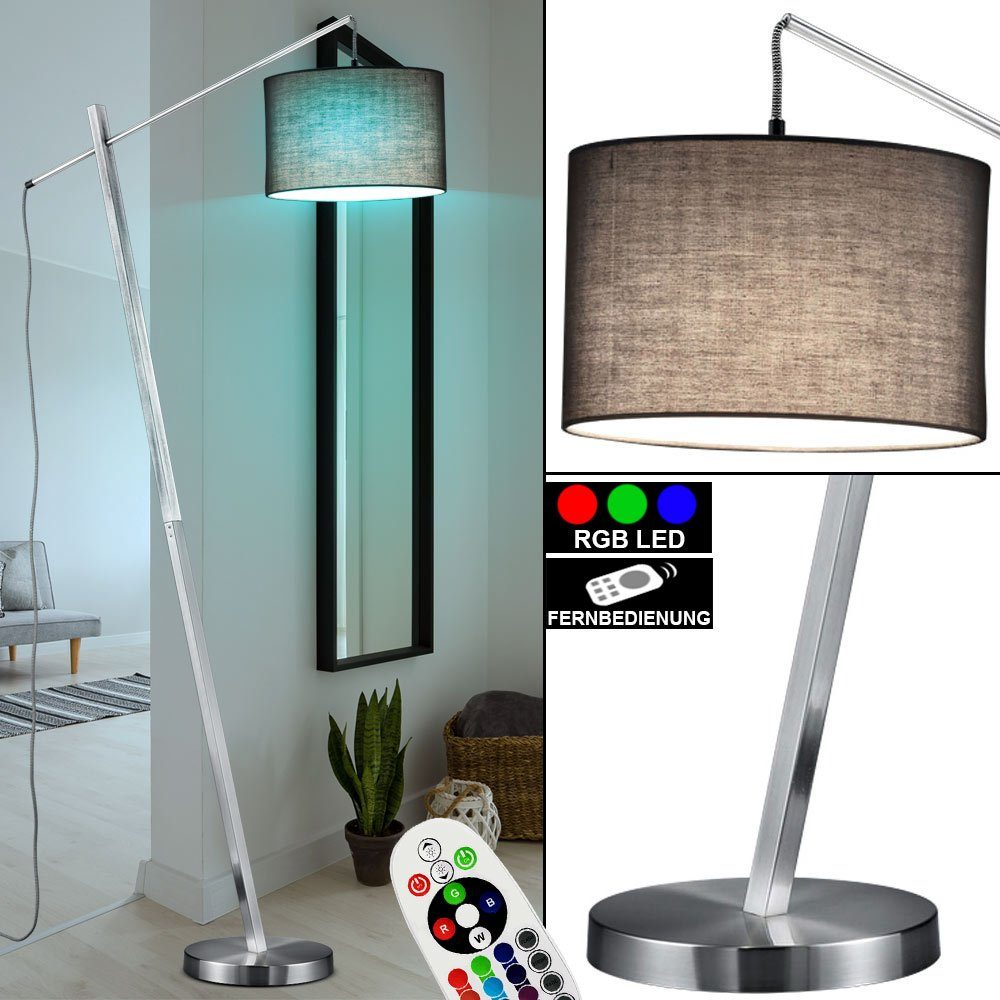 etc-shop LED Steh Leuchte Leuchtmittel Strahler Fernbedienung Stand Lampe Design Farbwechsel, Warmweiß, Stehlampe, inklusive, grau Textil