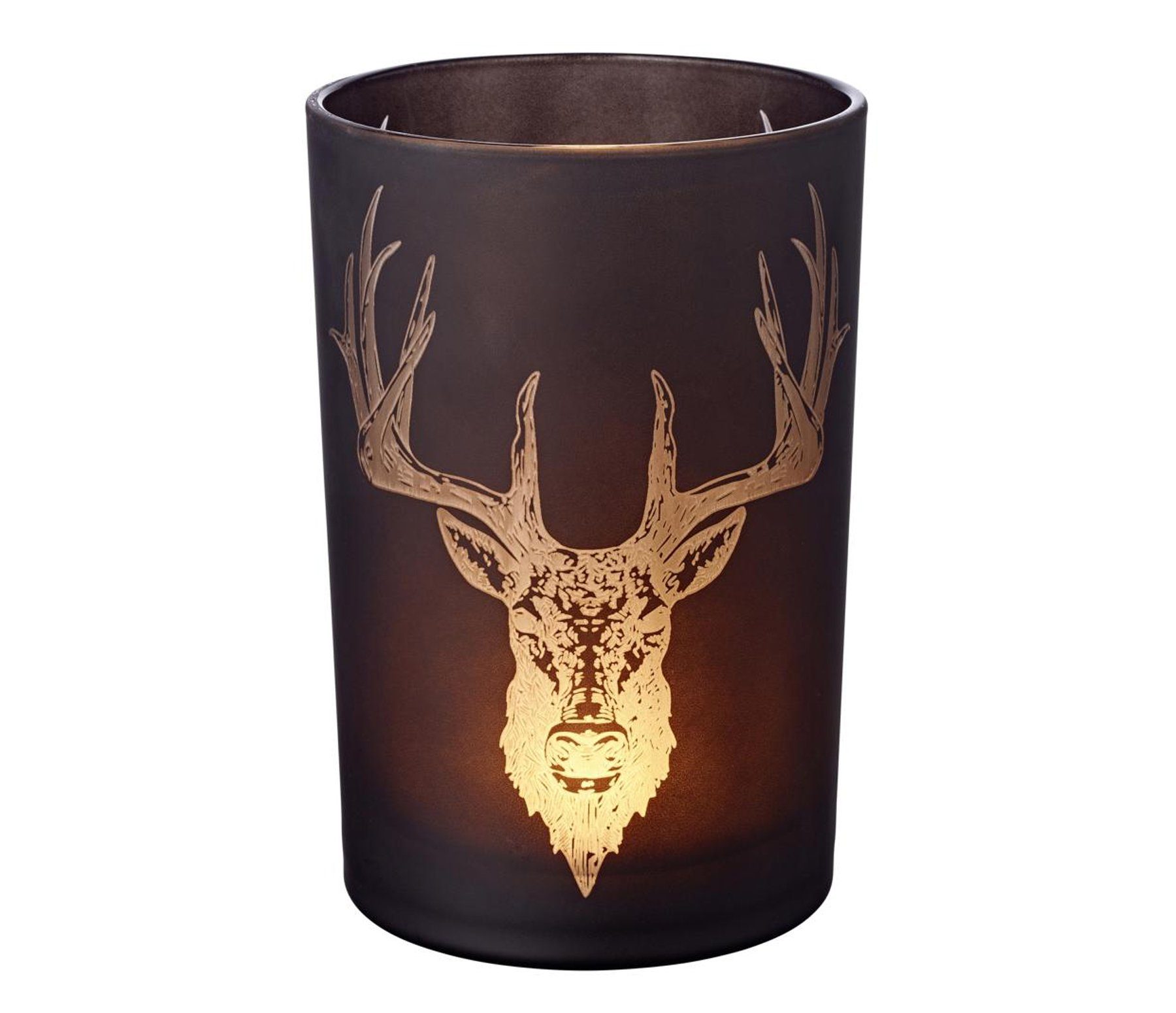 EDZARD Windlicht Alex, Glas, Hirsch-Motiv, schwarz, H 18 cm, Ø 12 cm