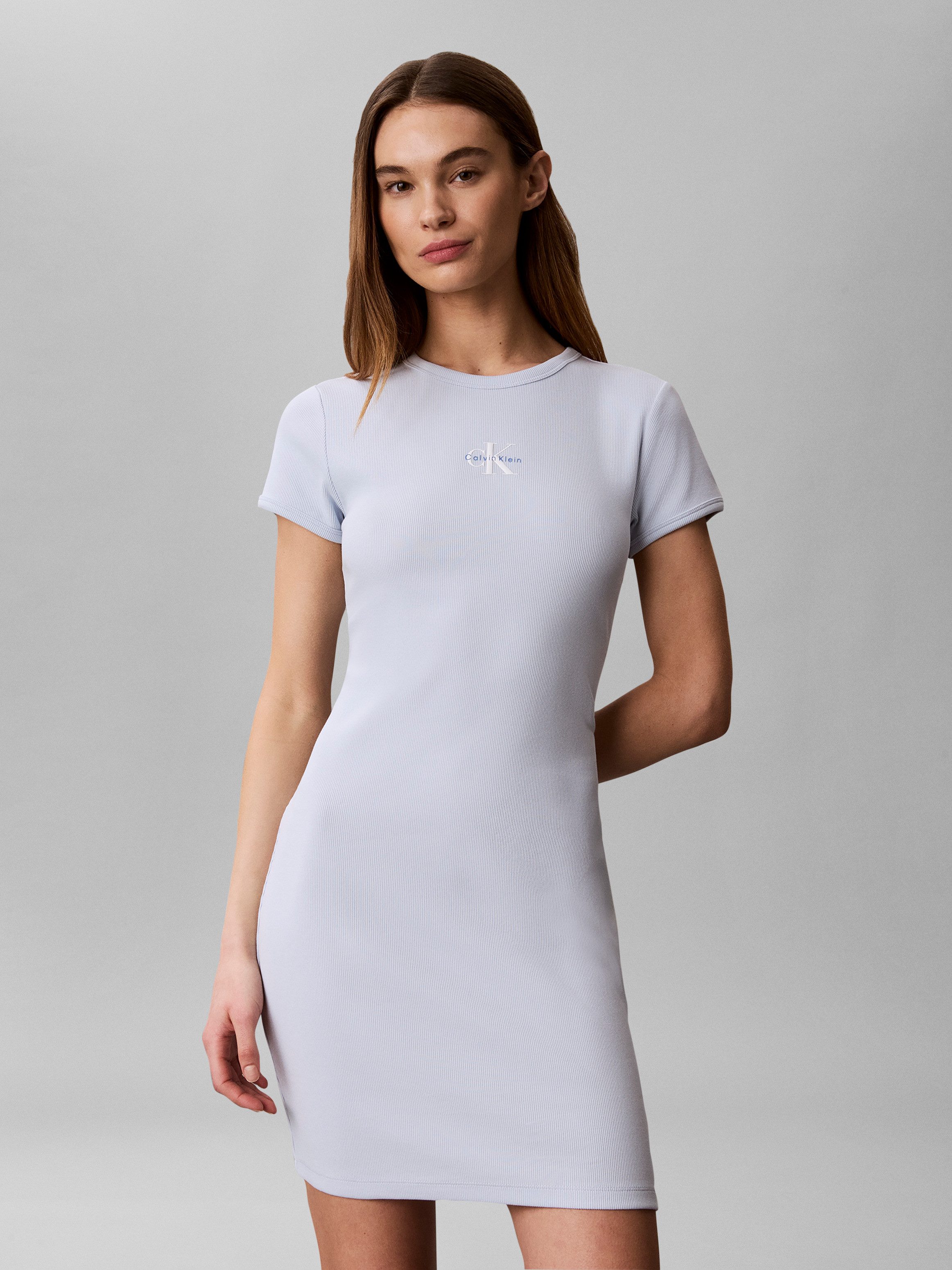 Calvin Klein Jeans Minikleid MONOLOGO BABY RIB MINI DRESS Figurbetonte Passform mit Rundhalsausschnitt