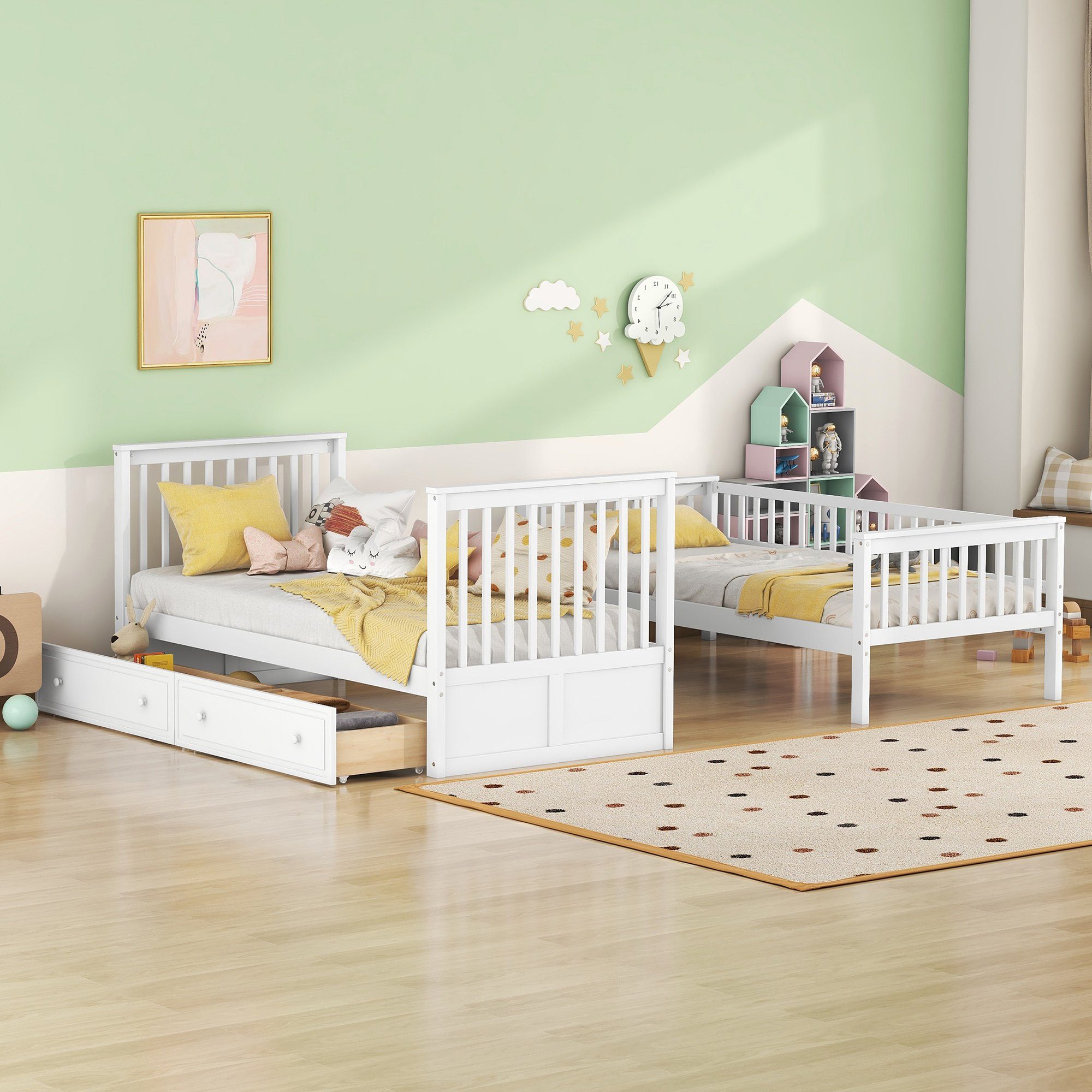 SOFTWEARY Etagenbett mit Lattenrost und Schubladen günstig online kaufen