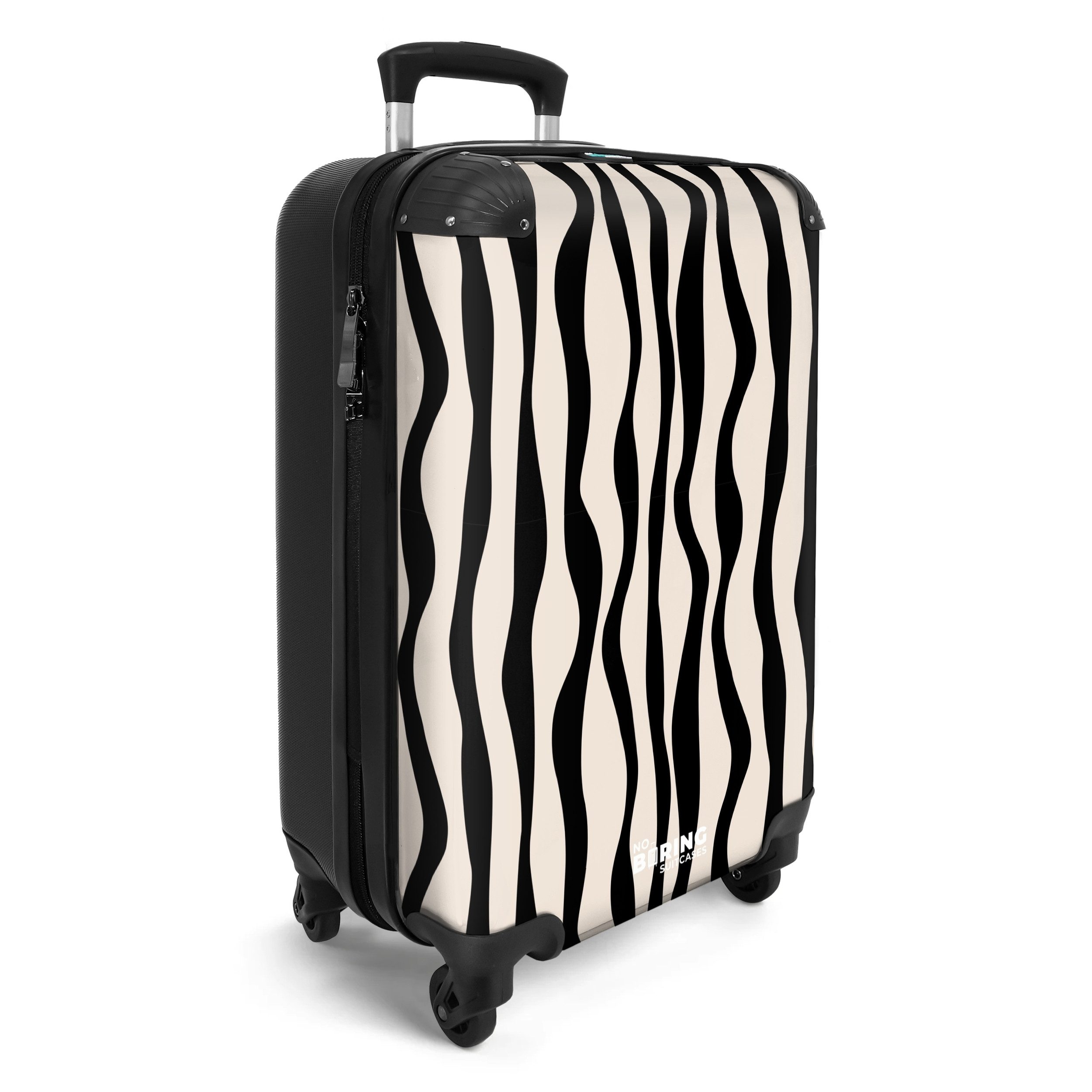 NoBoringSuitcases.com© Hartschalen-Trolley Beige mit schwarzen Wellenlinien günstig online kaufen