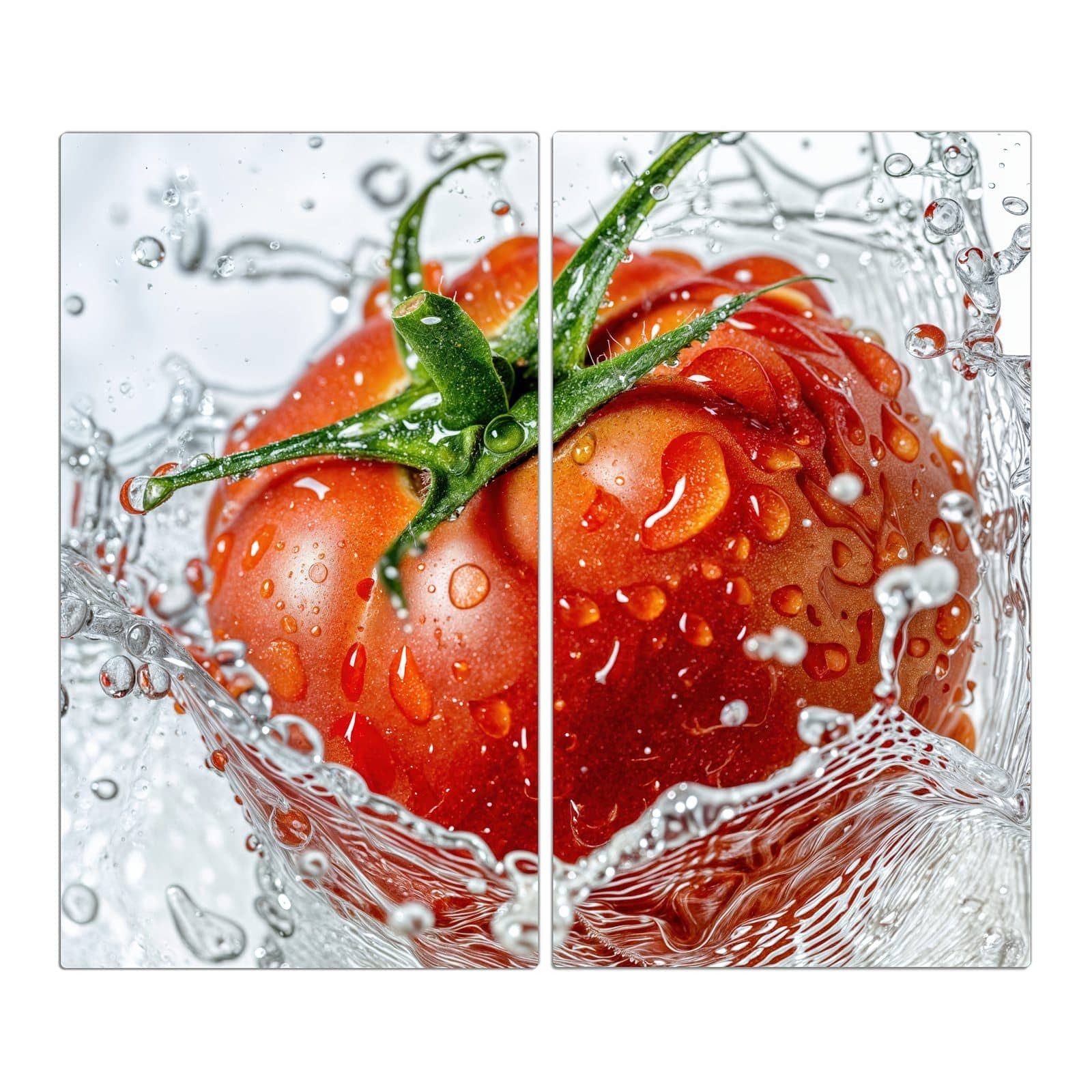 Primedeco Herd-Abdeckplatte Herdabdeckplatte Spritzschutz aus Glas Tomate im Wasser, Glas, (2 tlg)