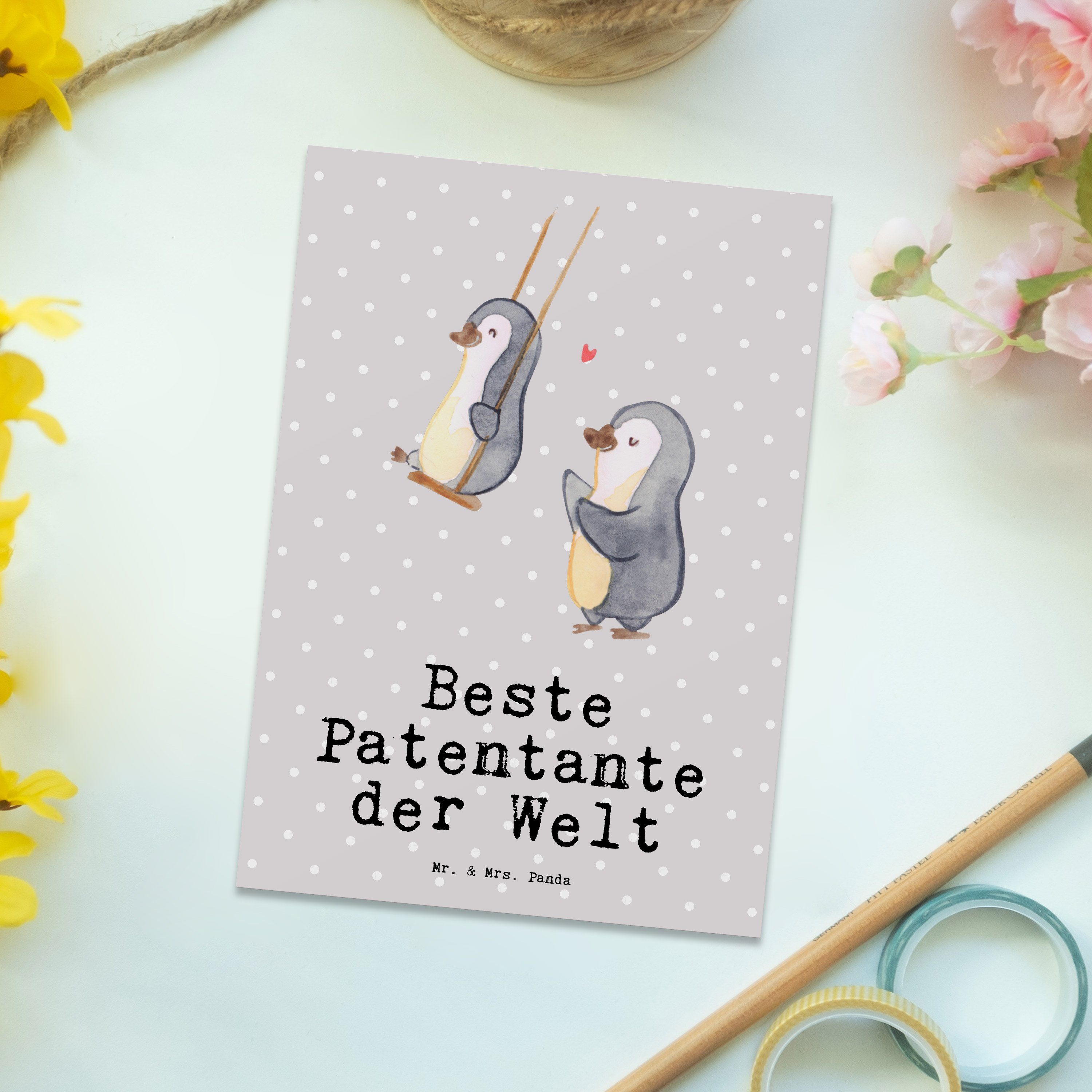 Patentante Grau Pastell Mr. & der Panda Mrs. - Beste - Geschenk Welt Pinguin Postkarte Geschenk,