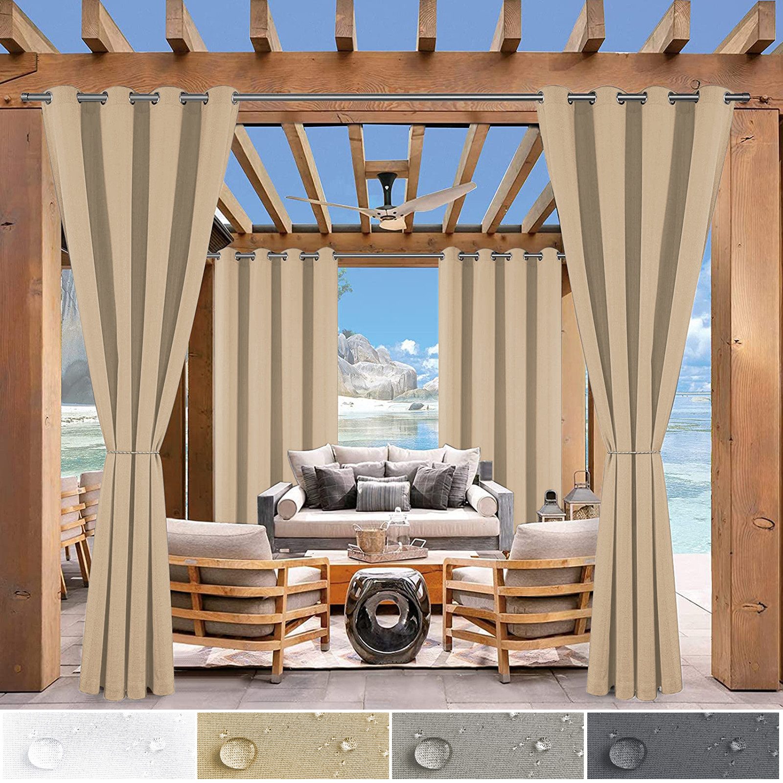 Jibenhome Verdunkelungsvorhang Outdoor Vorhang mit Ösen, günstig online kaufen