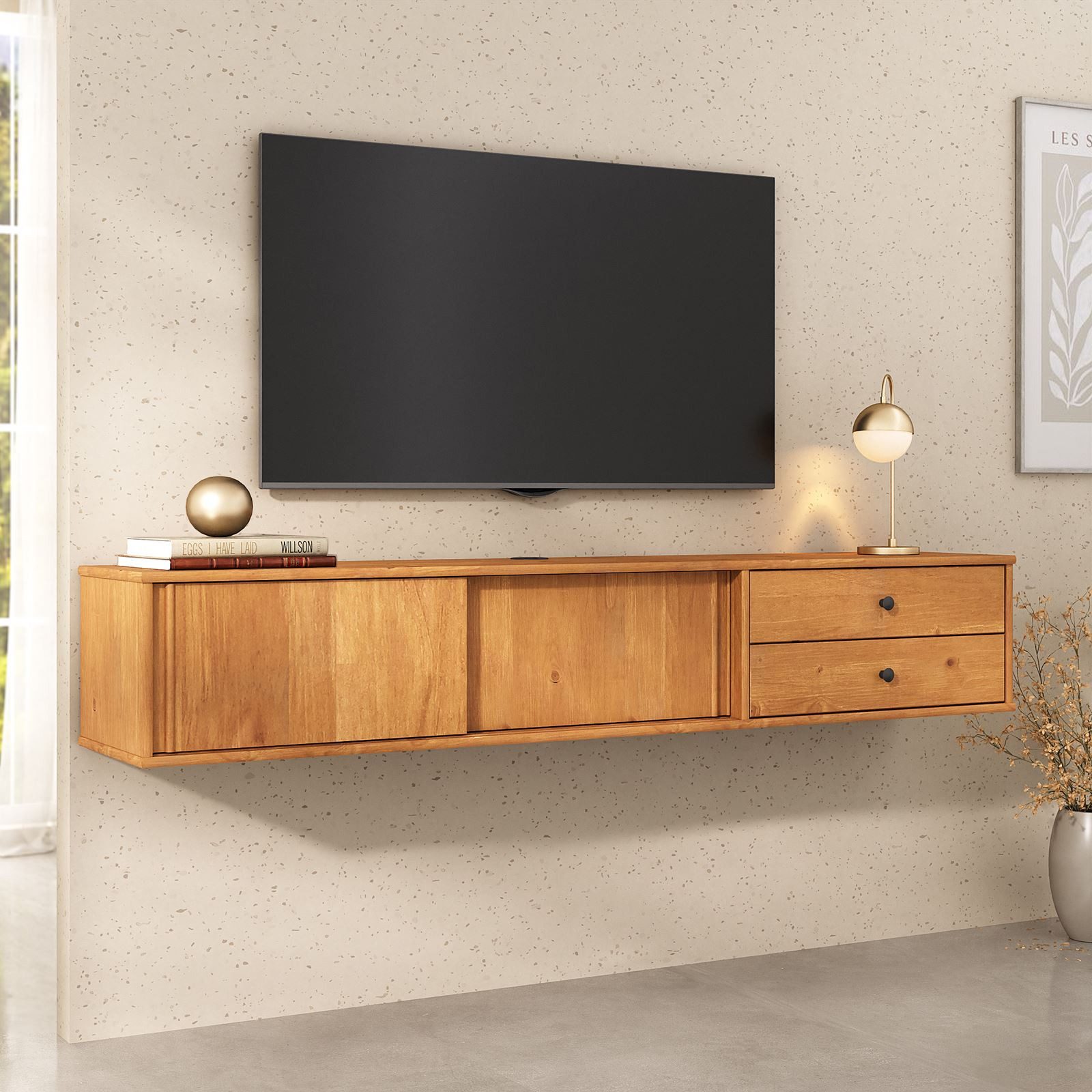 IDIMEX Lowboard SIMONA, TV Lowboard 175 cm hängend Massivholz 2 Schiebetüre günstig online kaufen