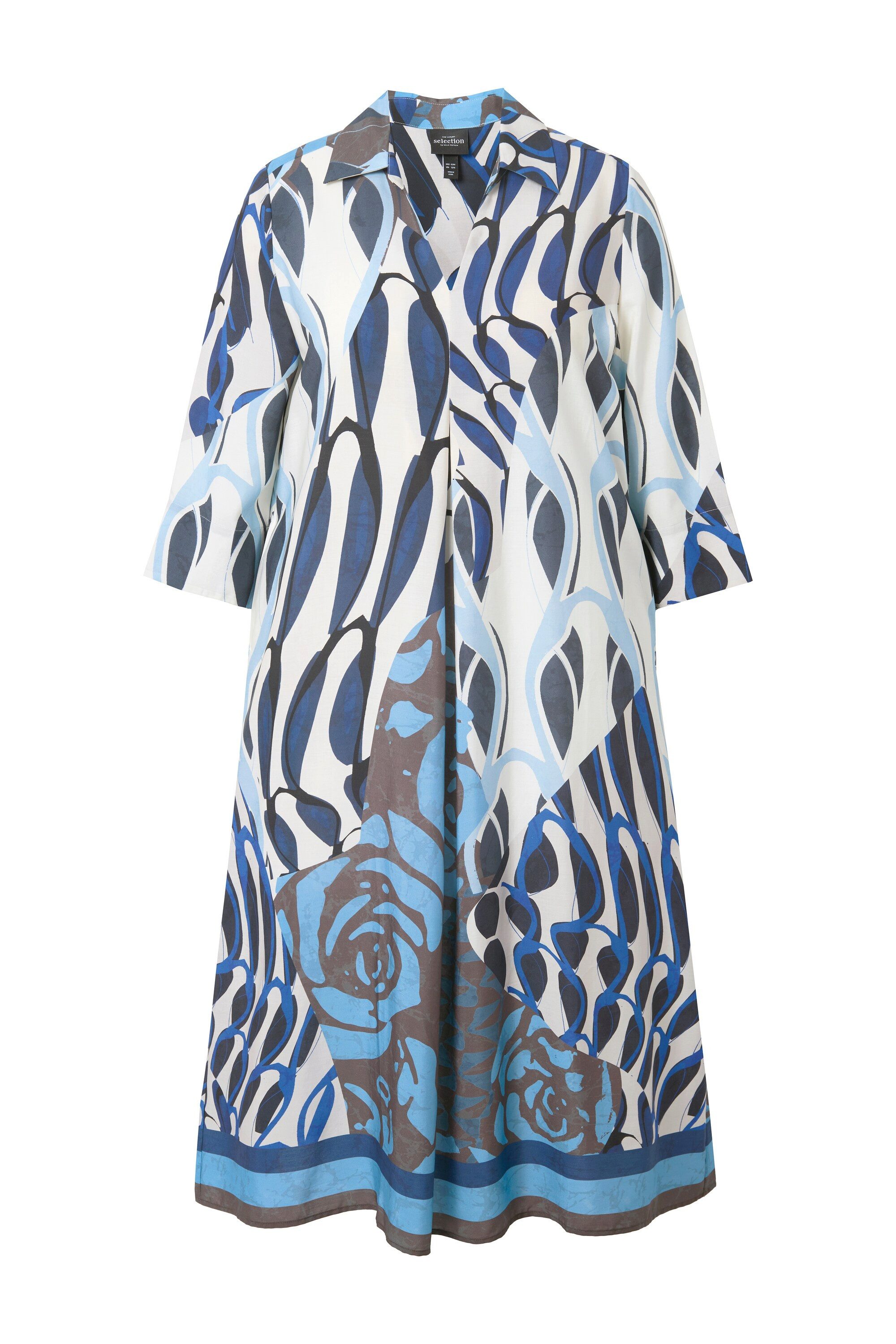 Midikleid Lyocell-Midikleid A-Linie Hemdkragen 3/4-Arm