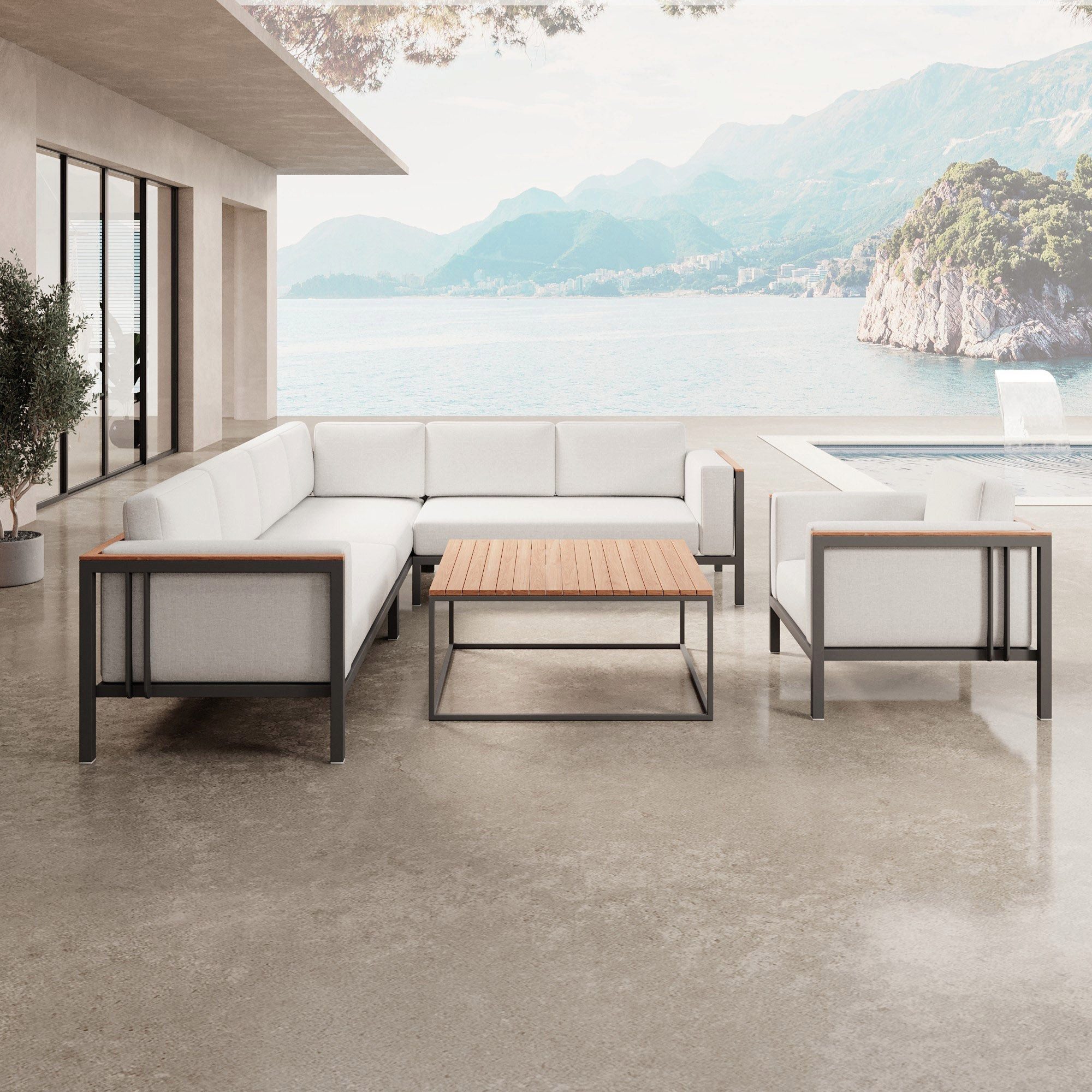 Luxusbetten24 Gartenlounge-Set Euphoria – Ecklounge, Loungesessel & Tisch aus Aluminium, UV Resistent & Wasserabweisend