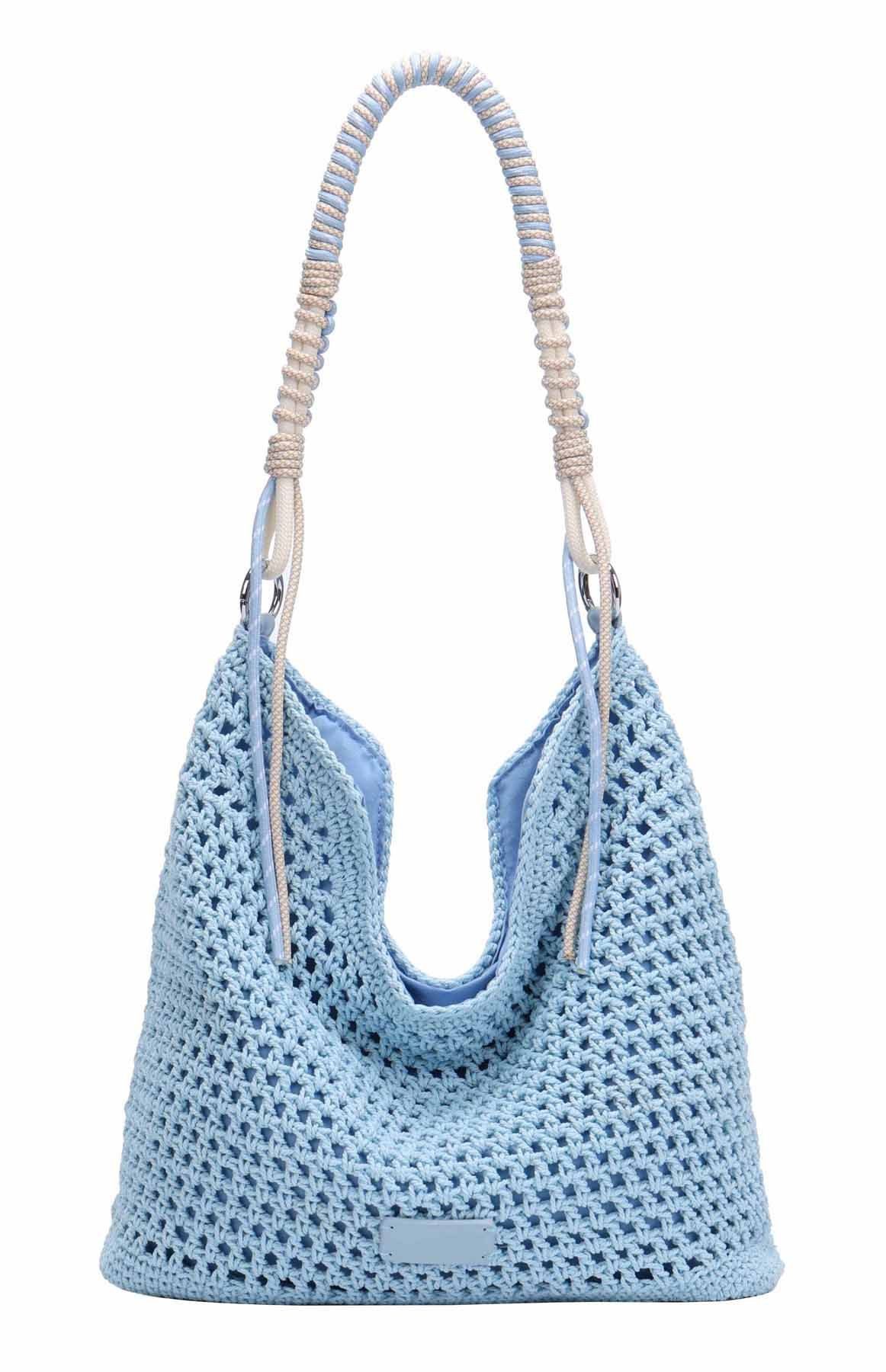 Schultertasche DAMEN TASCHE Hobo Shopper Häkeltasche Boho Geflecht Freizeit Urlaub