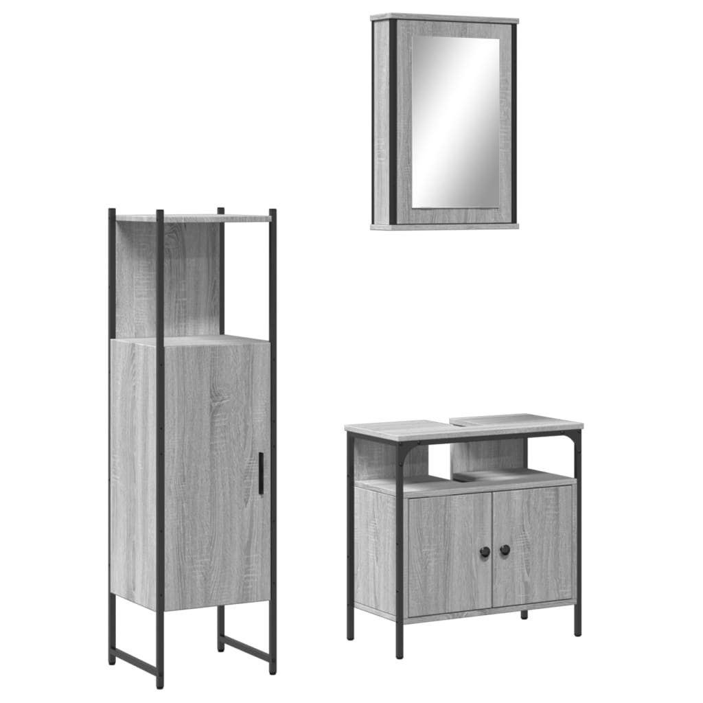 vidaXL Badezimmer-Set 3-tlg. Badmöbel-Set Grau Sonoma günstig online kaufen