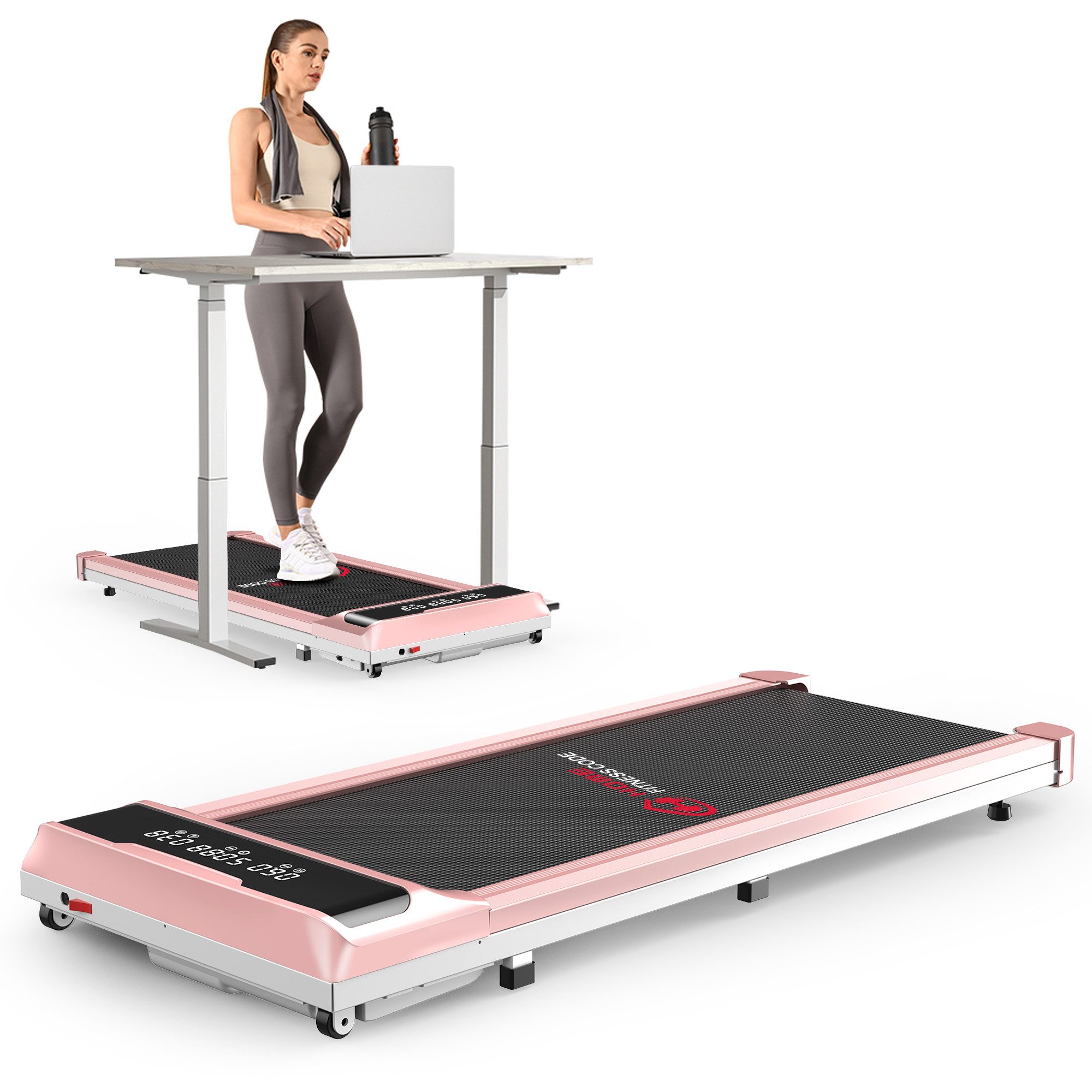 HOMEFITNESSCODE Laufband Tragbares Laufbänder – 2-in-1-Walkingpad Elektrisch (Transportrollen – Lauffläche 39 x 97 cm – Bis 120KG), 1–10 km/h einstellbar – Bürstenloser Motor 2,5 PS – mit LED-Display