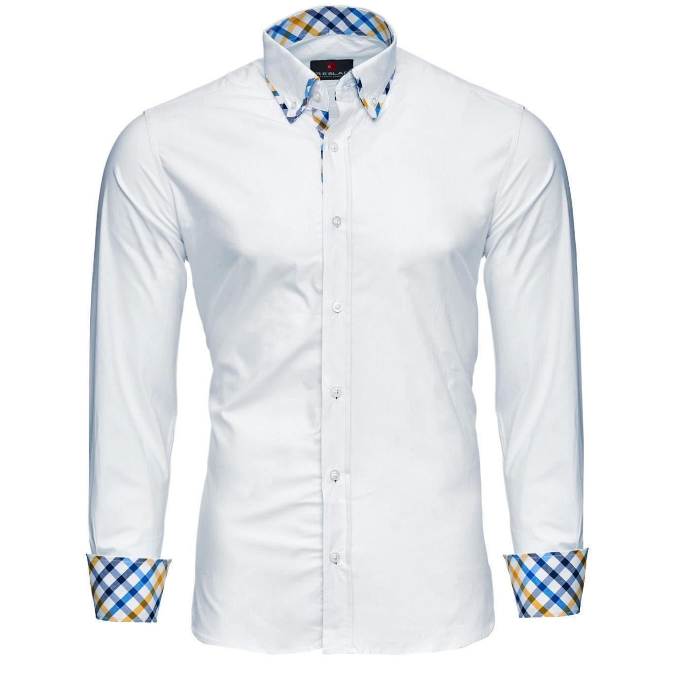 Reslad Langarmhemd »Reslad Herren Kontrast Karokragen Langarm Hemd«  Doppelkragen Kontrast Karo Muster Hemden online kaufen | OTTO