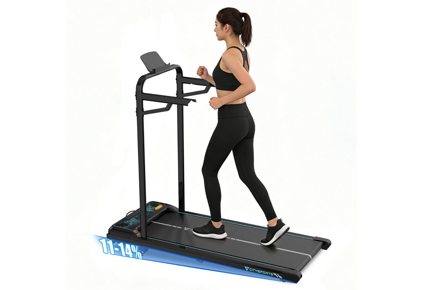 CITYSPORTS Laufband WP6 Walking Pad, 1–6 km/h, 440 W, 3-stufige Steigung bis 14 % (Mit toolkit,mit Schmiermittel), 120 kg, selbstzentrierender Laufgurt, LED-Display, Bluetooth