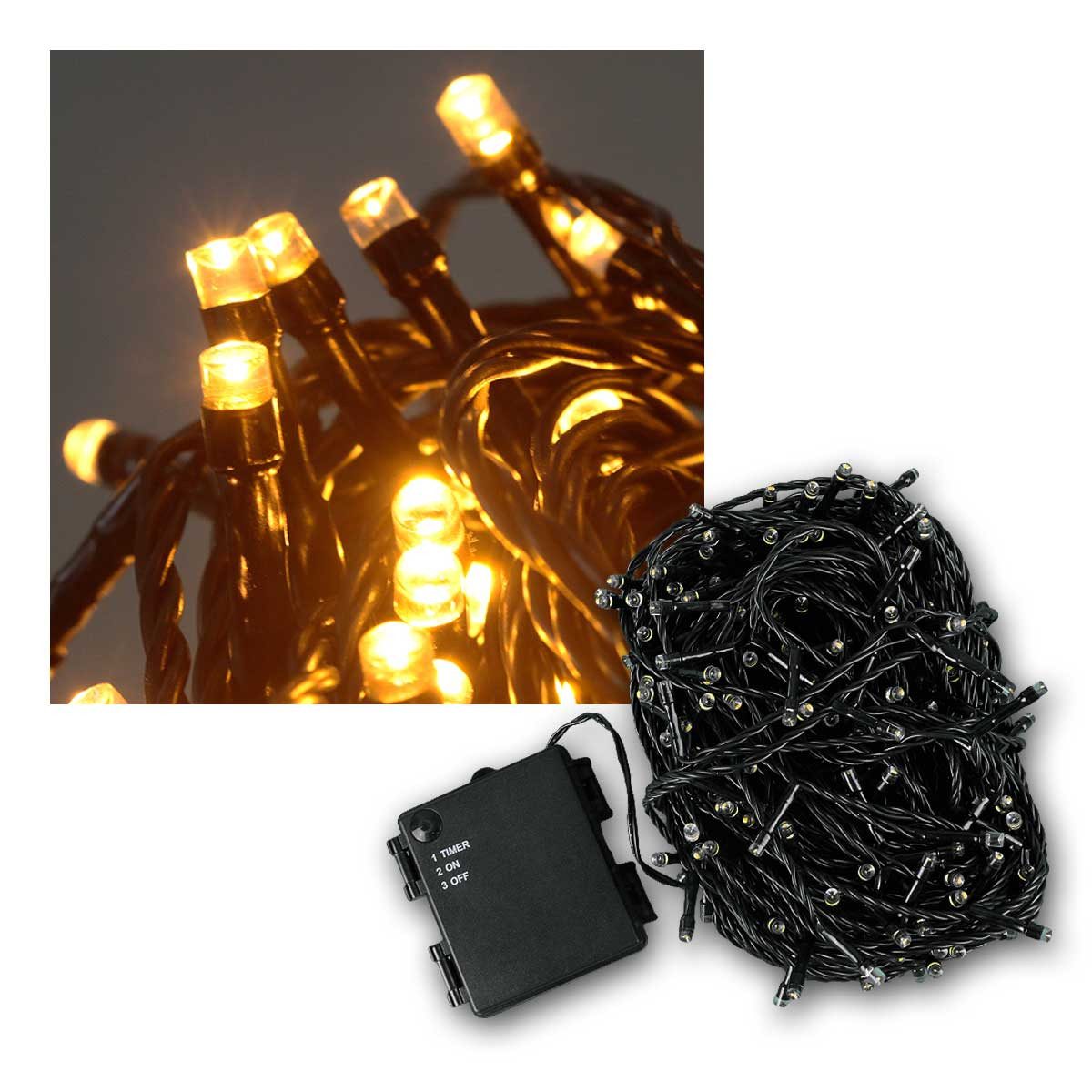 EGB LED-Lichterkette Batterielichterkette 18m, 180 LED IP44 Außen Timer