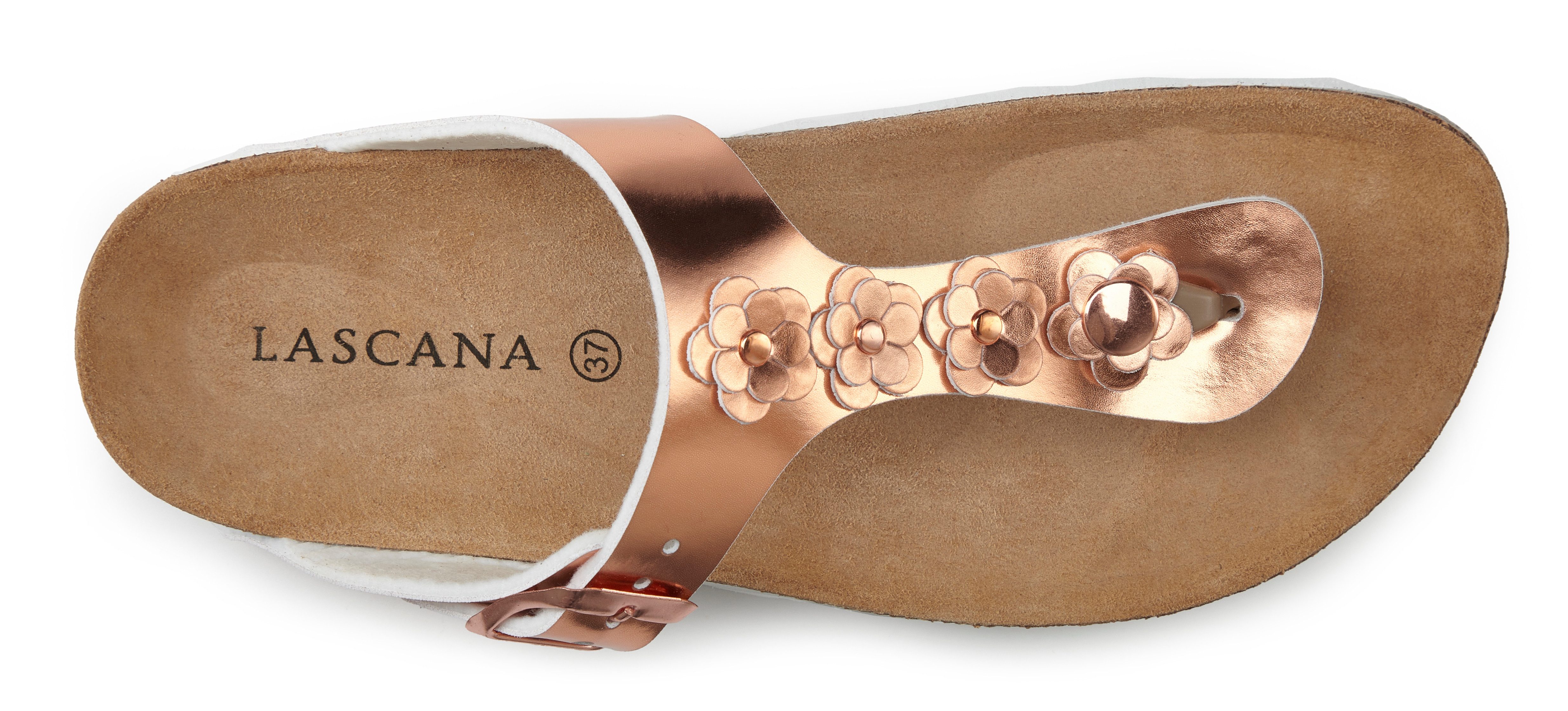 LASCANA Sandale, Pantolette, offener Schuh, Sommerschuh, Zehentrenner mit komfortablem Korkfußbett