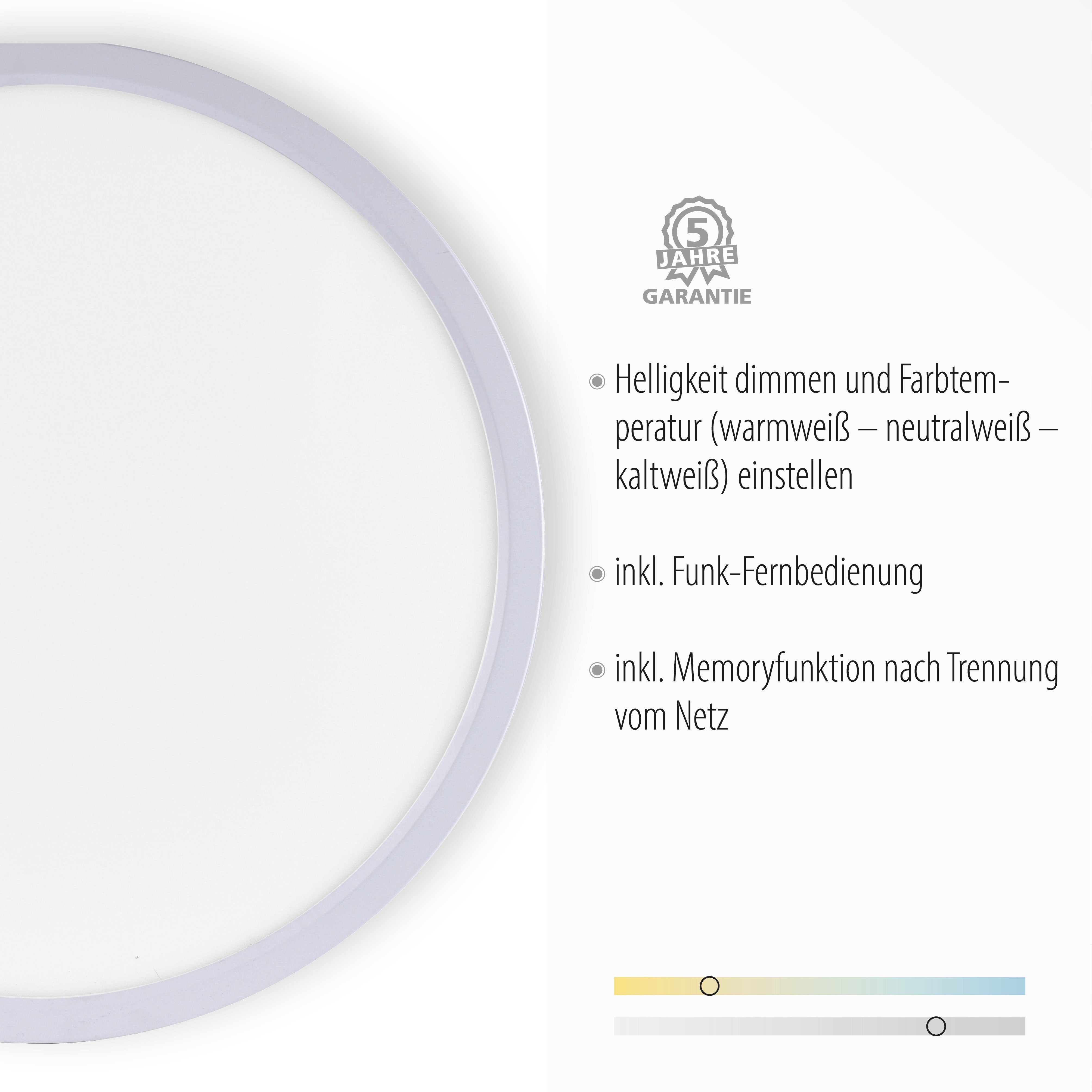 Leuchten Direkt LED Fernbedienung dimmbar LED über fest Trennung warmweiß kaltweiß, Dimmfunktion, nach integriert, Deckenleuchte - Netz, Memory, FLAT, vom