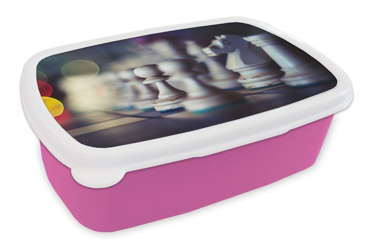 MuchoWow Lunchbox Snackbox, für Erwachsene, Kunststoff Kinder, Kunststoff, (2-tlg), Mädchen, Brett Brotbox mit Ein Schachfiguren, Brotdose rosa