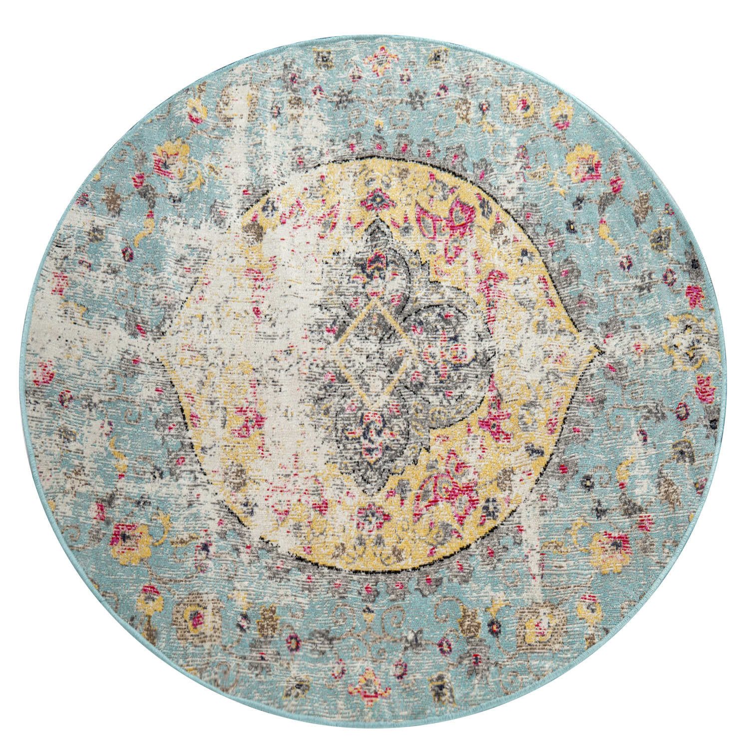 KADIMA DESIGN Outdoorteppich Orient-Vintage Balkon, Terrasse schmutzabweisend Outdoor Teppich, Rund, Höhe: 6 mm, Florhöhe: 2 mm, 100% Polypropylen, Rund, 160Dcm, Mehrfarbig