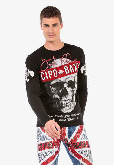 Cipo & Baxx Langarmshirt mit aufwendigem Strass-Design