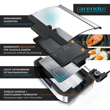 Arendo Tischgrill, 1800 W, Gourmet Elektrogrill mit Glasabdeckung für Balkon, Garten & Indoor