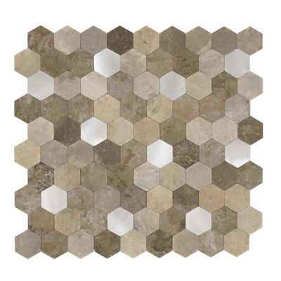 Dalsys Wandpaneel 0,88m² 11 Stück selbstklebend, (Beige Silber Hexagon, 11-tlg., Wandfliese) feuchtigskeitsbeständig, einfach montiert, hochwertiges Material