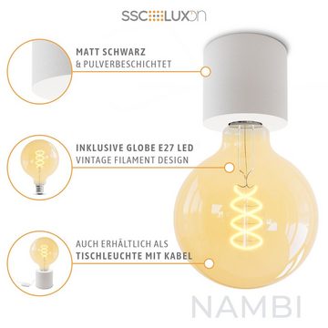 SSC-LUXon Aufbauleuchte NAMBI Deckenlampe weiss mit grosser Globe LED E27 Retro Birne dimmbar, Extra Warmweiß