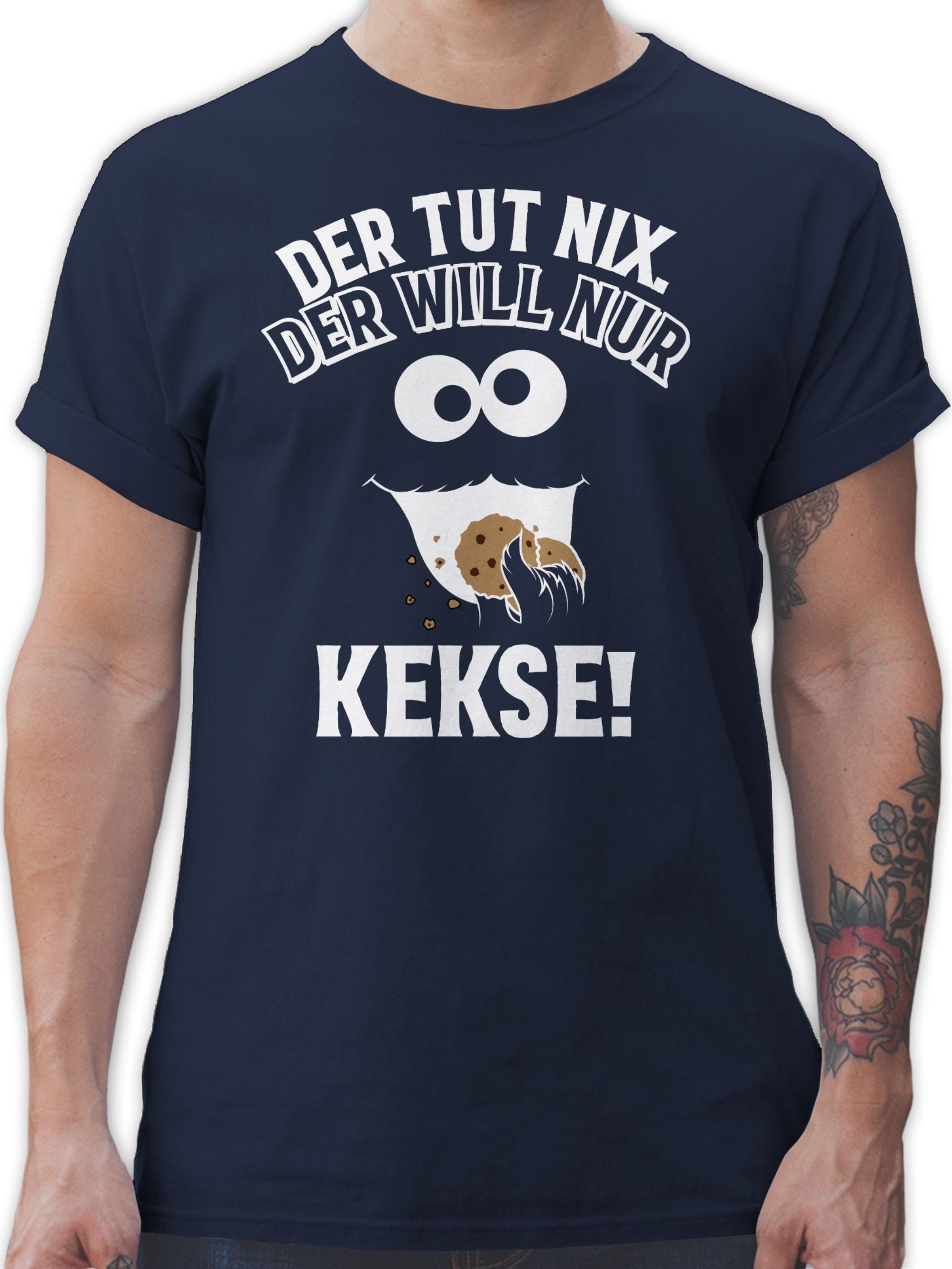 Shirtracer T-Shirt Der tut nix. Der will nur Kekse! Krümelmonster Cookie Monster Keksmons Karneval Outfit 03 Navy Blau | T-Shirts
