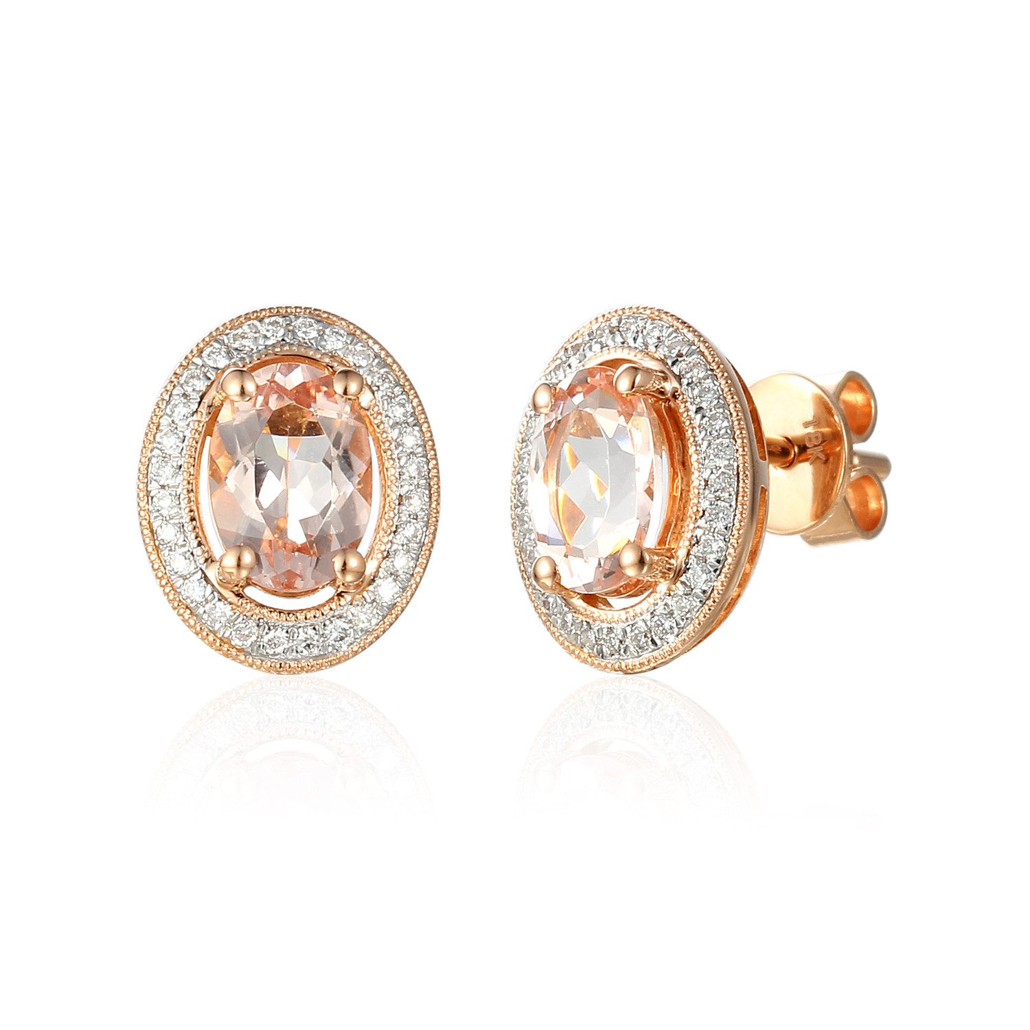 Stella-Jewellery Paar Ohrstecker 585er Rotgold Ohrstecker Morganit mit Brillanten (Morganit 1,11ct Diamanten zus. 0,12ct), Morganit 1,11ct Diamanten zus. 0,12ct. (Brillantschliff)