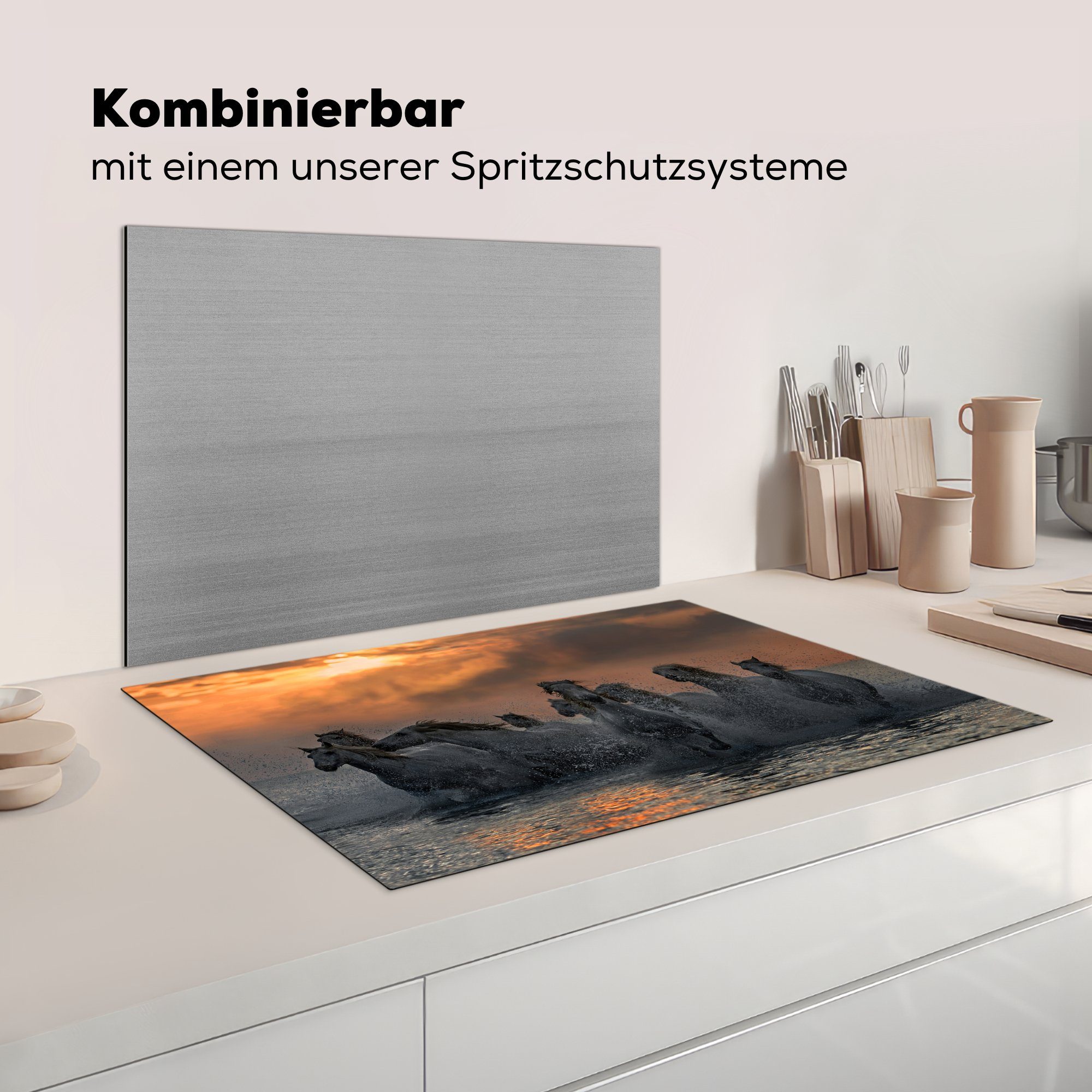 Schutz Ceranfeldabdeckung Vinyl, - die Induktionskochfeld für Herde 81x52 küche, - Herdblende-/Abdeckplatte (1 Meer, Pferde tlg), MuchoWow cm,