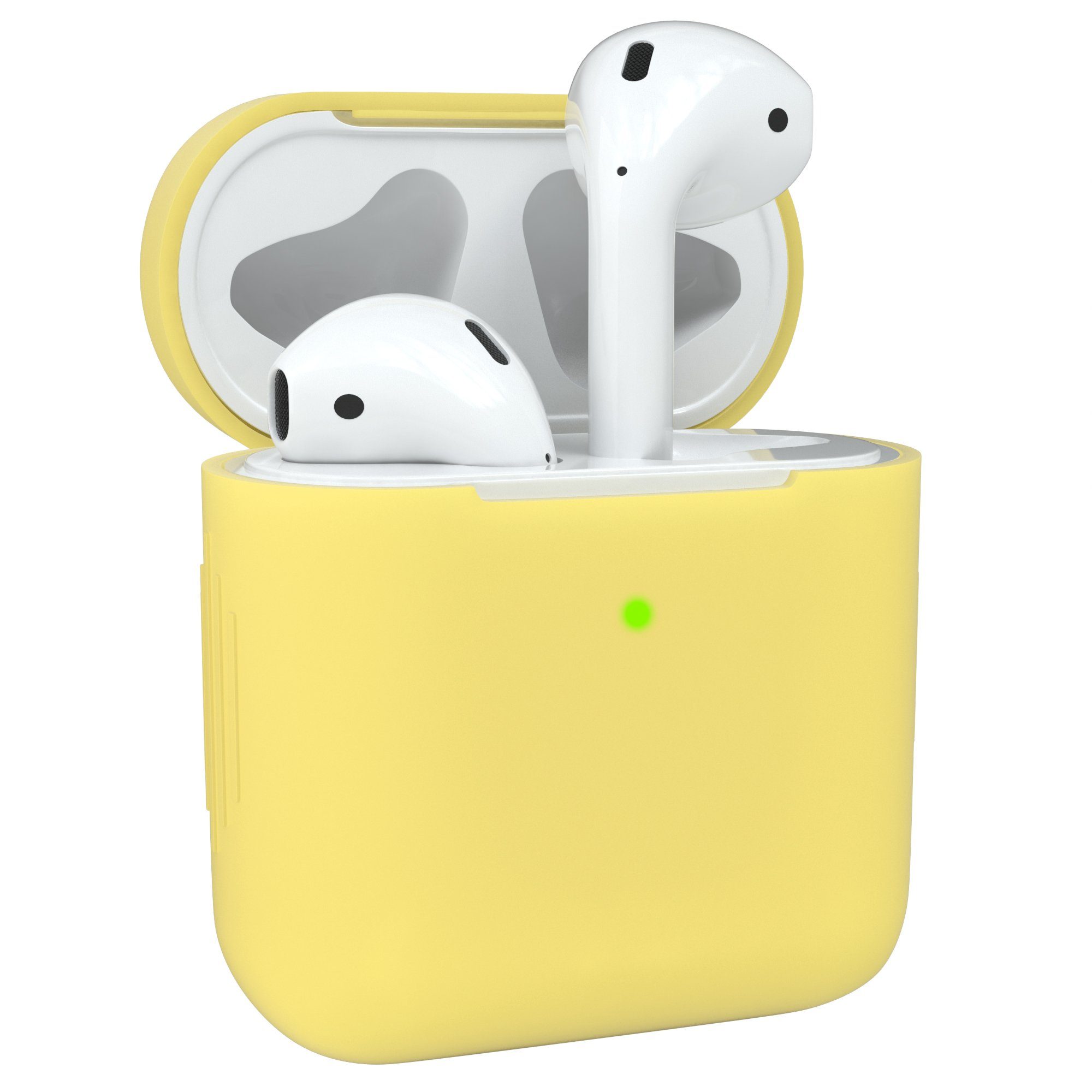EAZY CASE Kopfhörer-Schutzhülle Silikon Hülle kompatibel mit Apple AirPods 1 & 2, Fullcover Silikoncase Rutschfestes Etui Hülle Stoßfest Cover Gelb