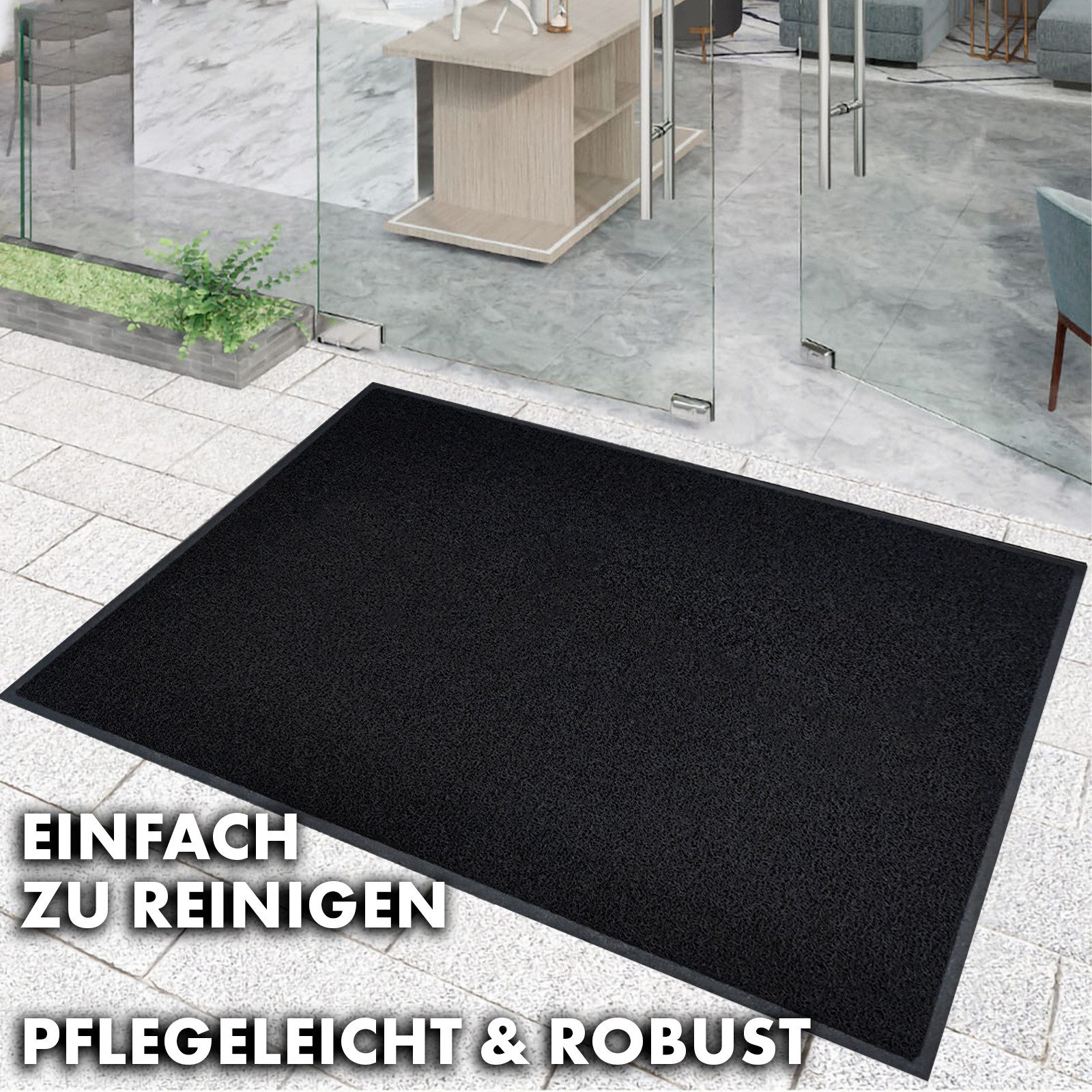 Floordirekt Fußmatte Spaghettimatte aus Vinylschlingen für den Eingangsbereich, In Zwei Farben, Mit oder Ohne Aufdruck