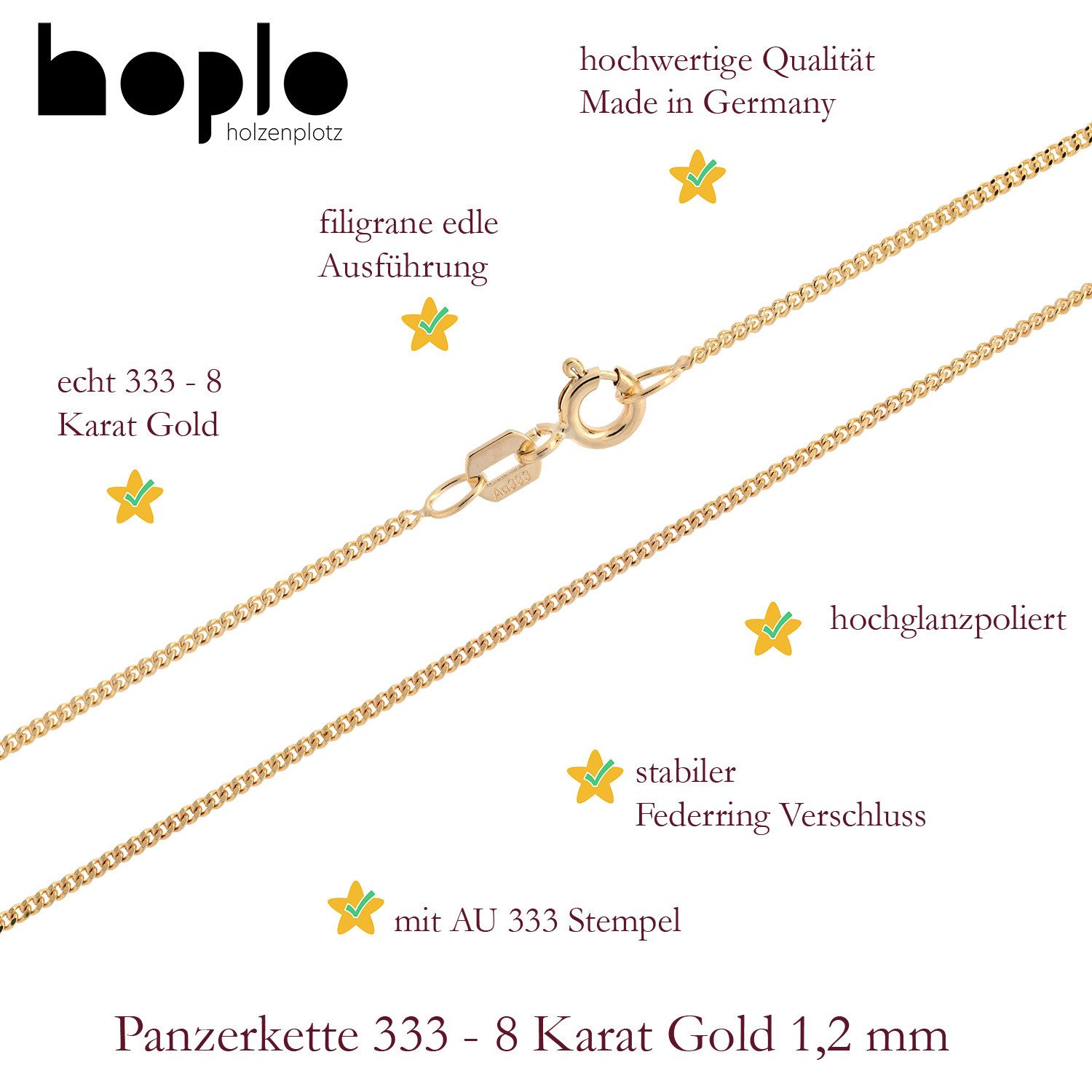 HOPLO Panzerkette Goldkette Panzerkette Länge 36cm - Breite 1,2mm - 333-8 Karat Gold, Made in Germany – Bild 5 von 5