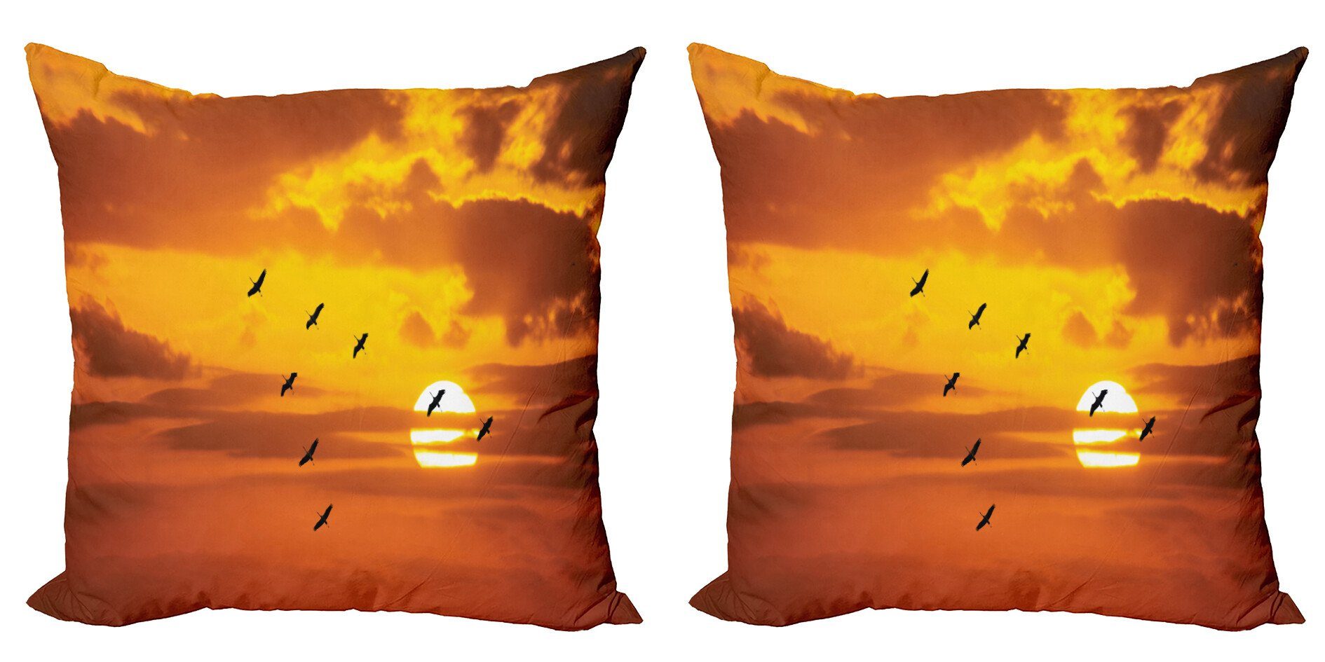 am Modern Doppelseitiger Sonnenuntergang Abakuhaus Digitaldruck, (2 Stück), Natur Kissenbezüge Vogel-Fliegen Accent