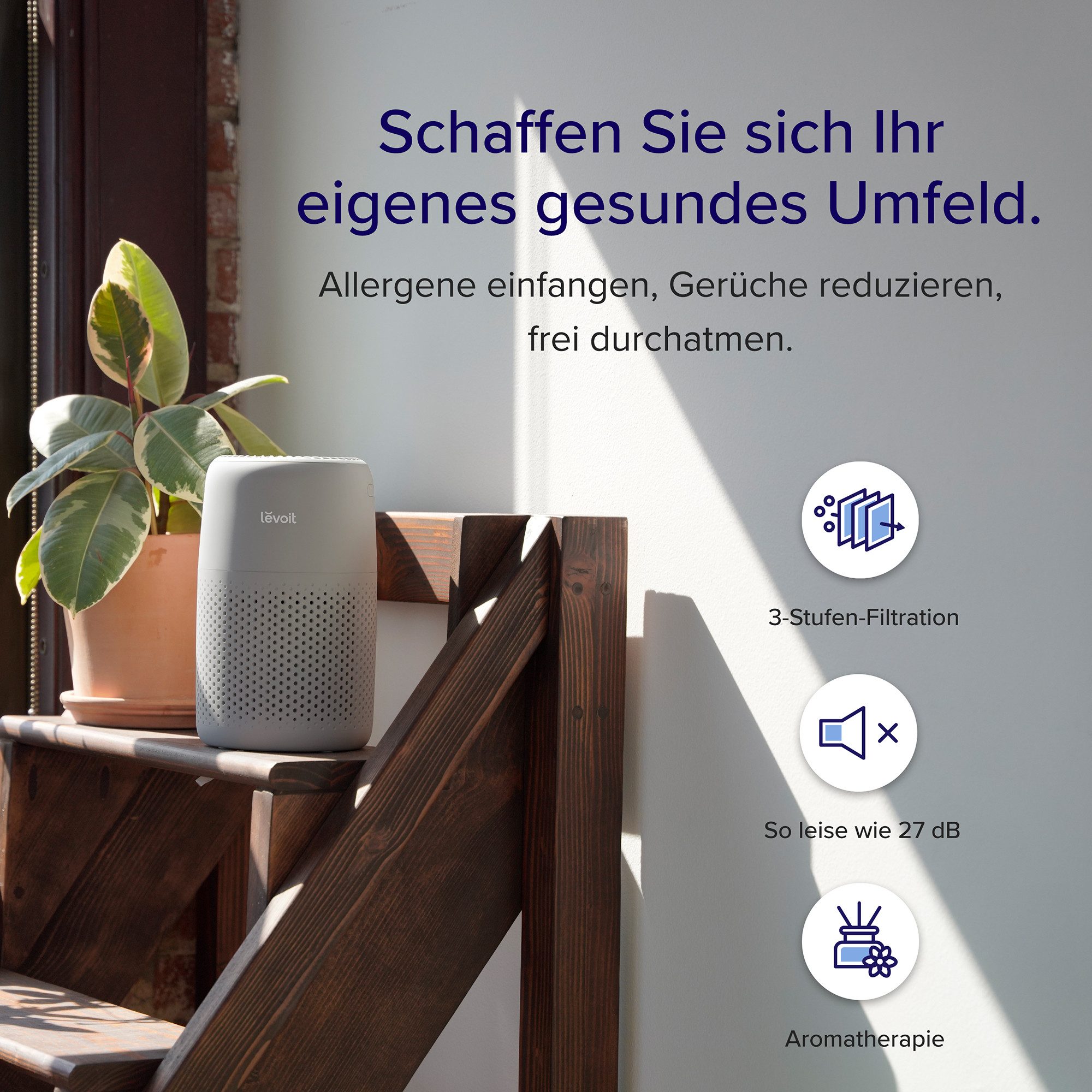 Levoit Luftreiniger Core Mini Pro Air Purifier, für 15 m² Räume, HEPA-Filtersystem, platzsparend, schlaffreundlich, Aromatherapie
