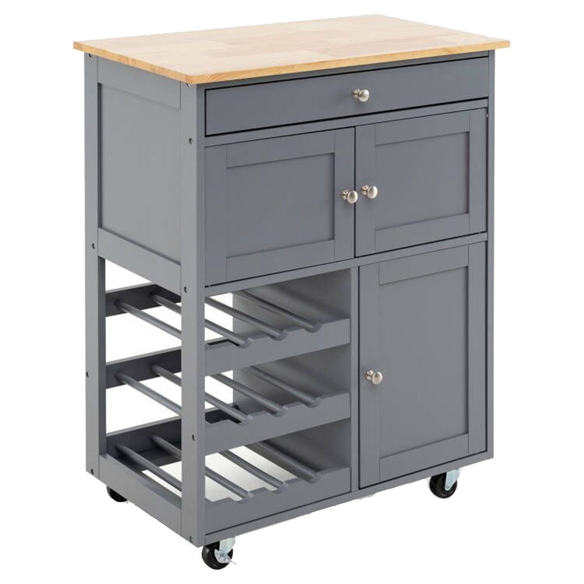 COSTWAY Küchenwagen, mit Arbeitsplatte, Servierwagen mit Weinregalen, Holz günstig online kaufen