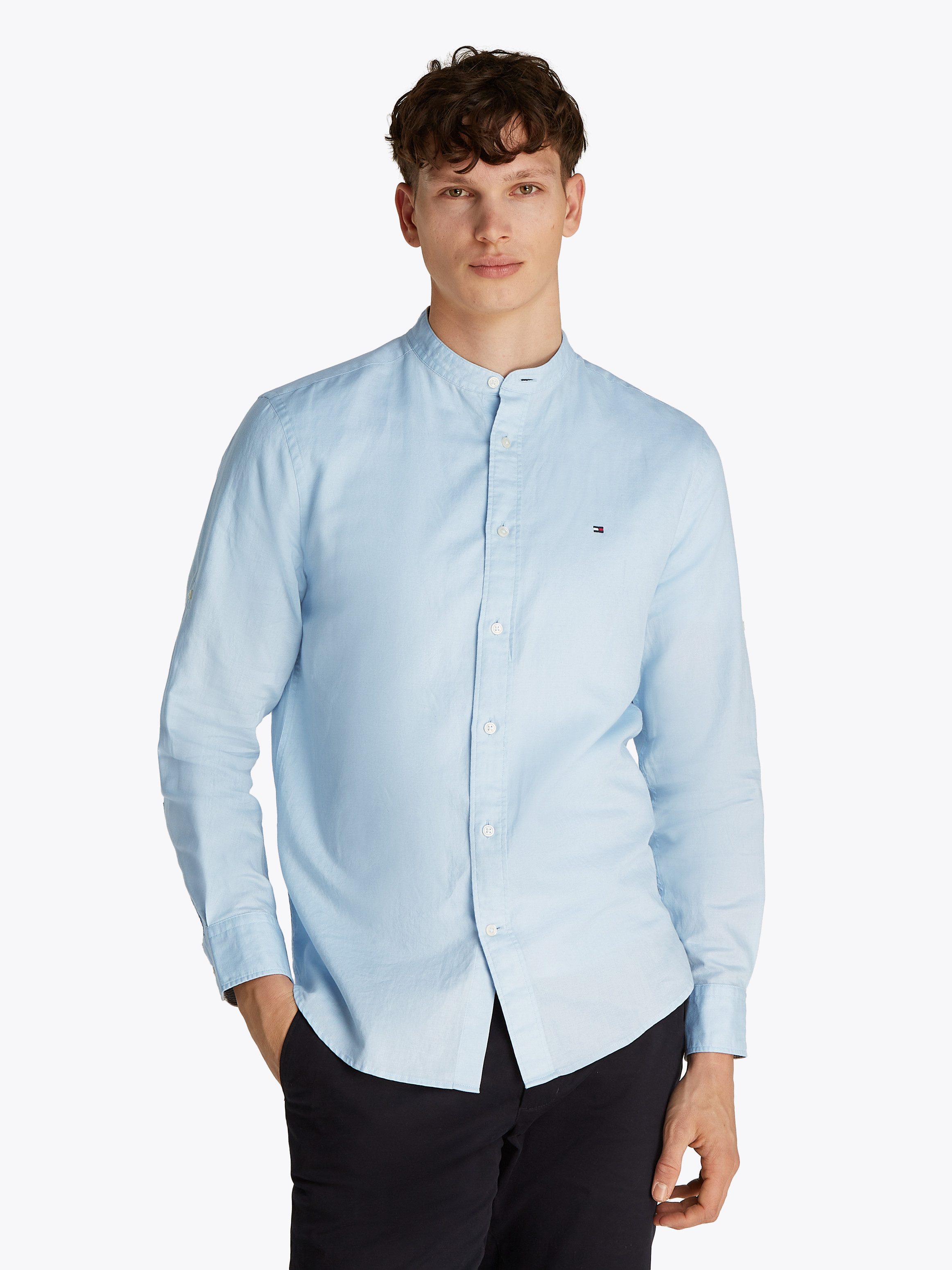 Tommy Hilfiger Langarmhemd LINEN BLEND MAO COLLAR SHIRT günstig online kaufen
