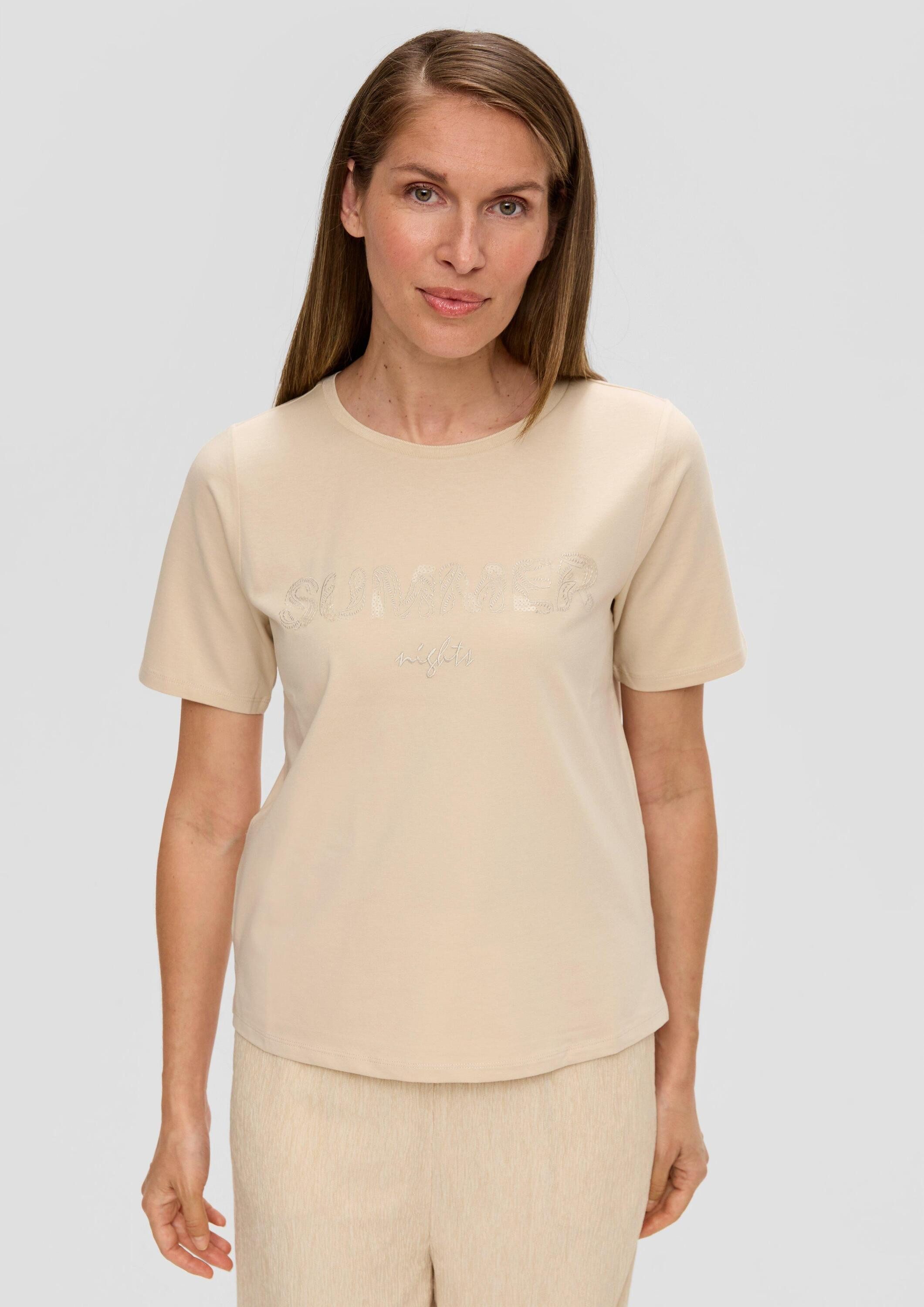 s.Oliver Kurzarmshirt T-Shirt T-Shirt aus Baumwollstretch mit Paillettenstickerei