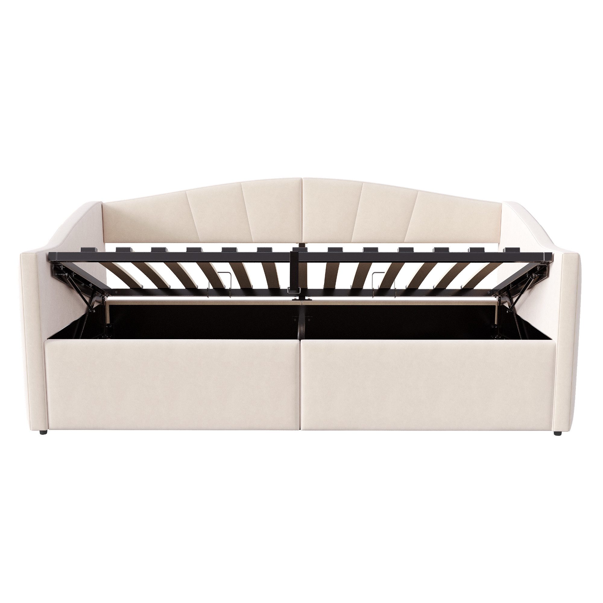 STILVORA Schlafsofa mit bettkasten Polsterbett 90×200 mit stauraum Tagesbett mit Armlehnen, mit hydraulischem Stauraum, Lattenrost und Armlehnen, gestreifter Samtstoff, ohne Matratze