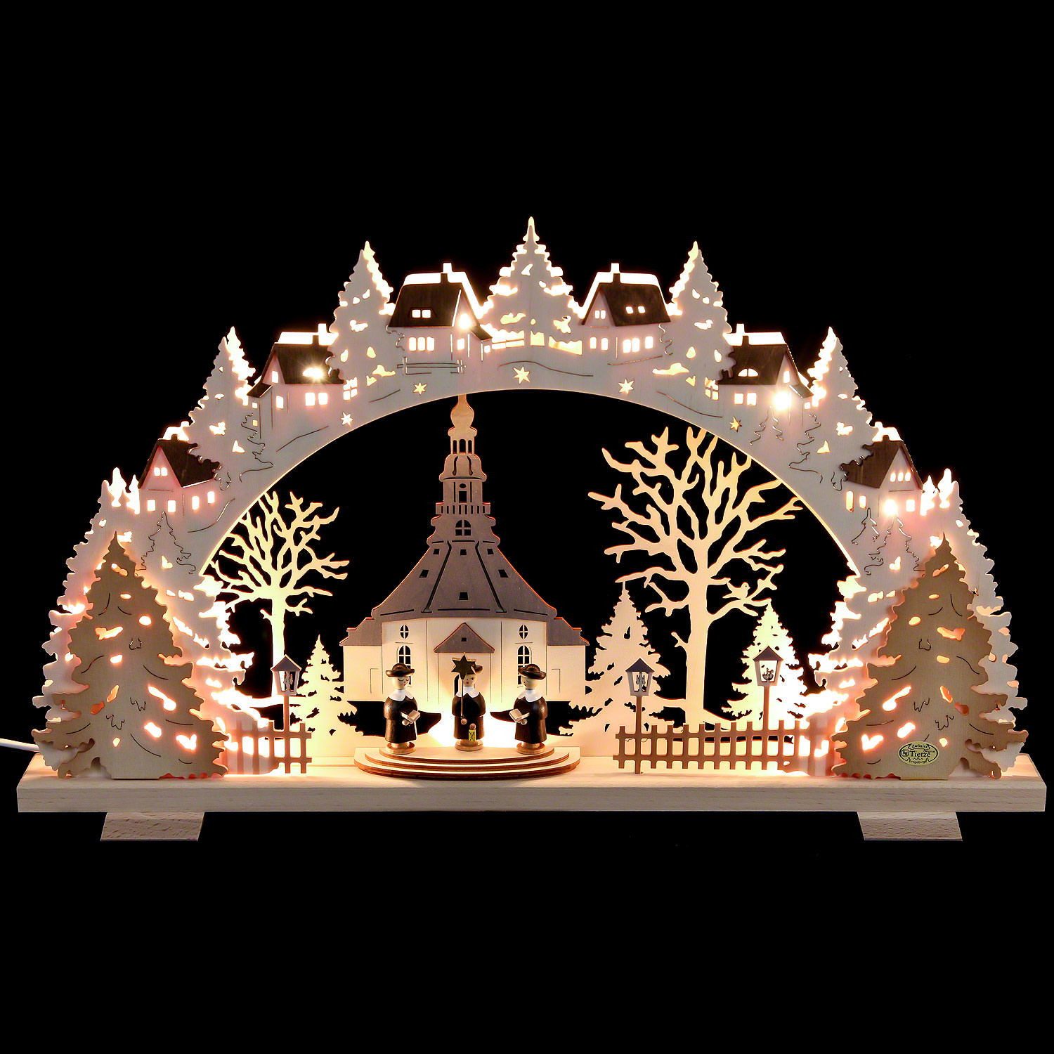 Tietze Erzgebirgsdesign Schwibbogen Schwibbogen Seiffener Kirche mit Kurrendefiguren (53x31x4,5cm) von Tie