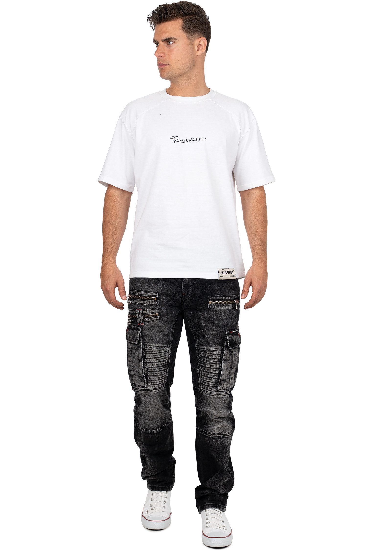 Cipo & Baxx Bikerjeans Biker Hose BA-CD798 im Cargo-Style mit 5-Pocket-Style und Rippenmuster