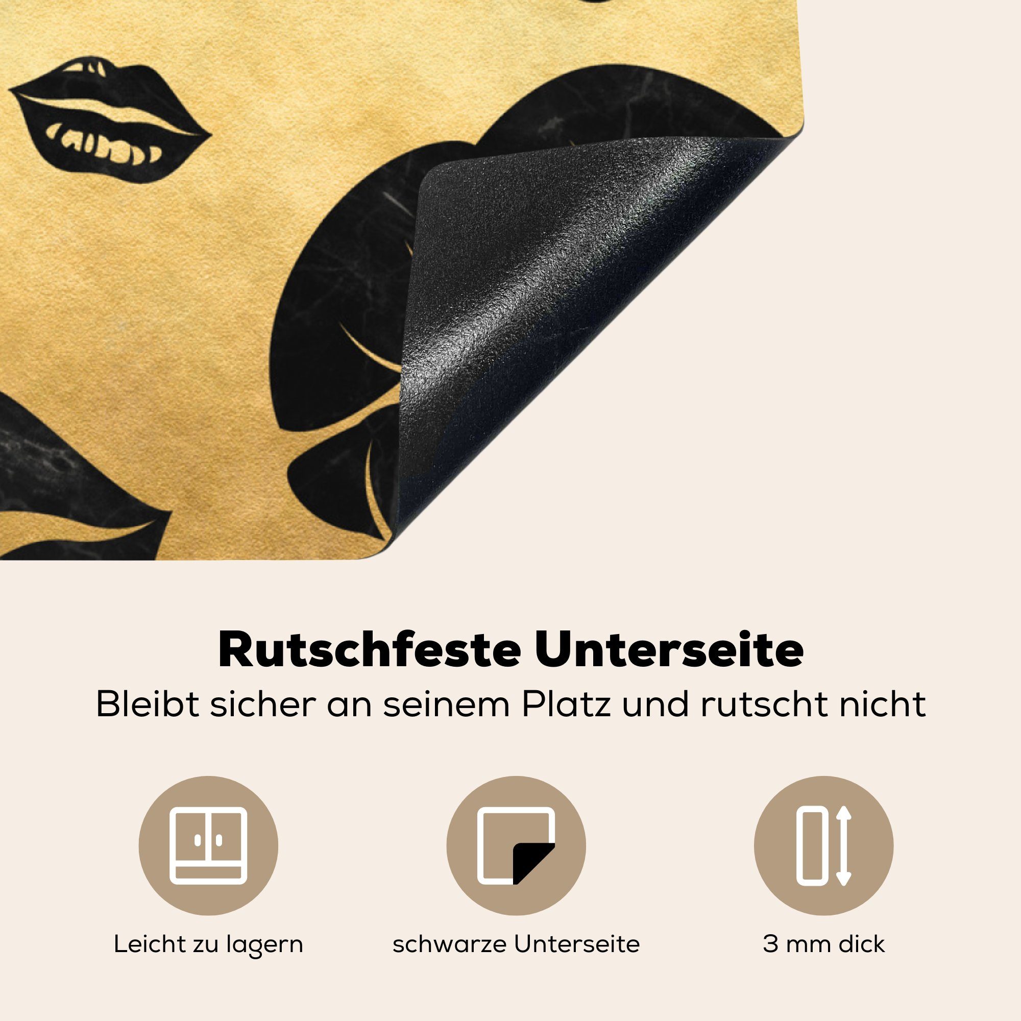 küche tlg), Gold Ceranfeldabdeckung, MuchoWow Arbeitsplatte Muster Herdblende-/Abdeckplatte (1 - für - Schwarz, 78x78 Vinyl, cm, - Kuss