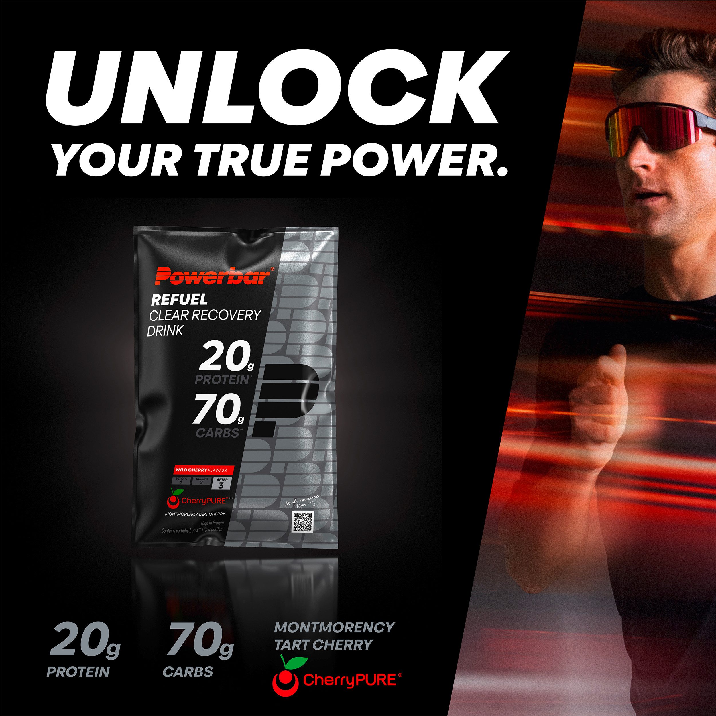 PowerBar Clear Recovery Drink Black Line Wild Cherry Regeneration Refuel 10x97g Pulver, 1 er Display à 1 St., 970 g, Enthält 70 g Kohlenhydrate