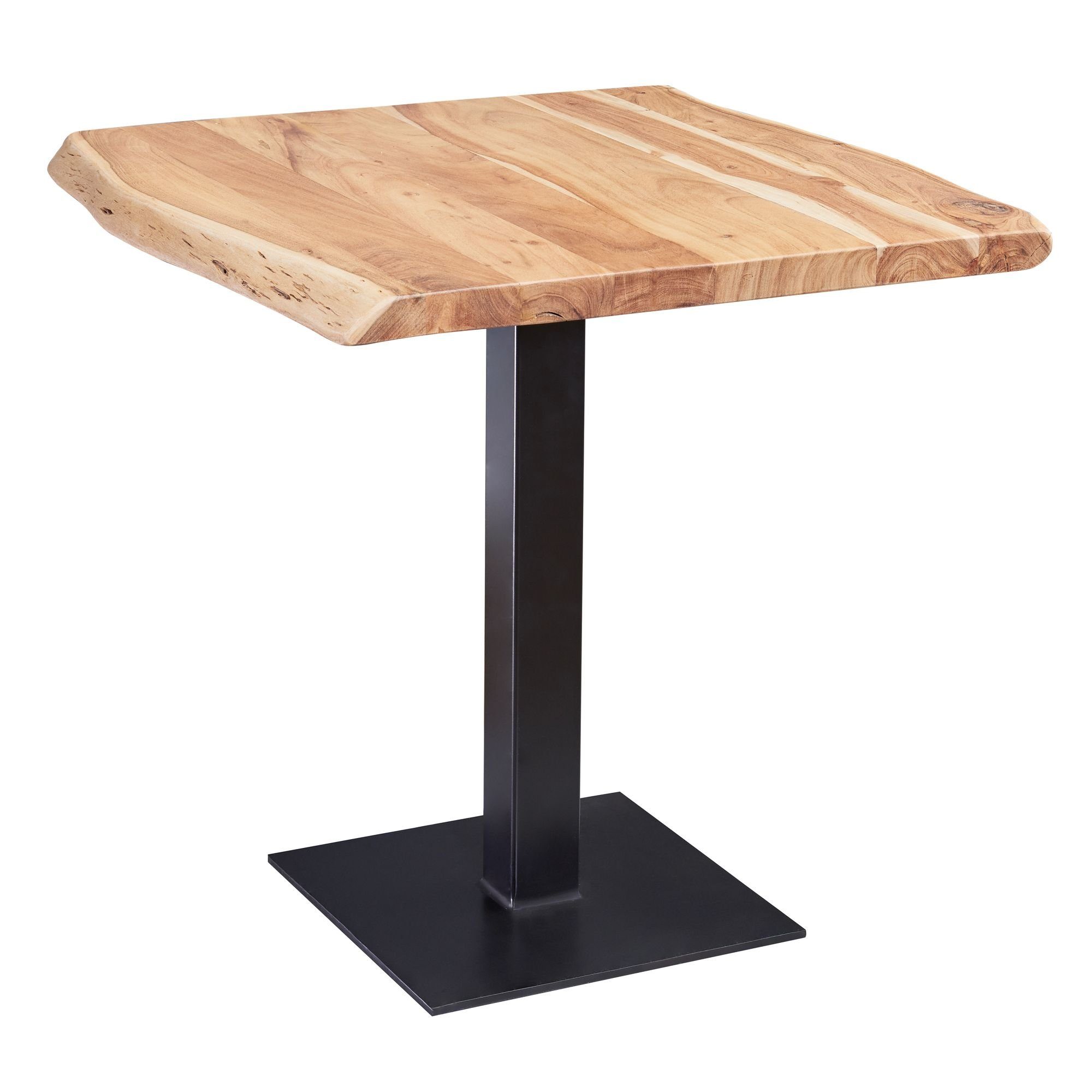 KADIMA DESIGN Esstisch Massivholz-Tisch, Unikat, quadratische Baumkante, Edelstahlstand