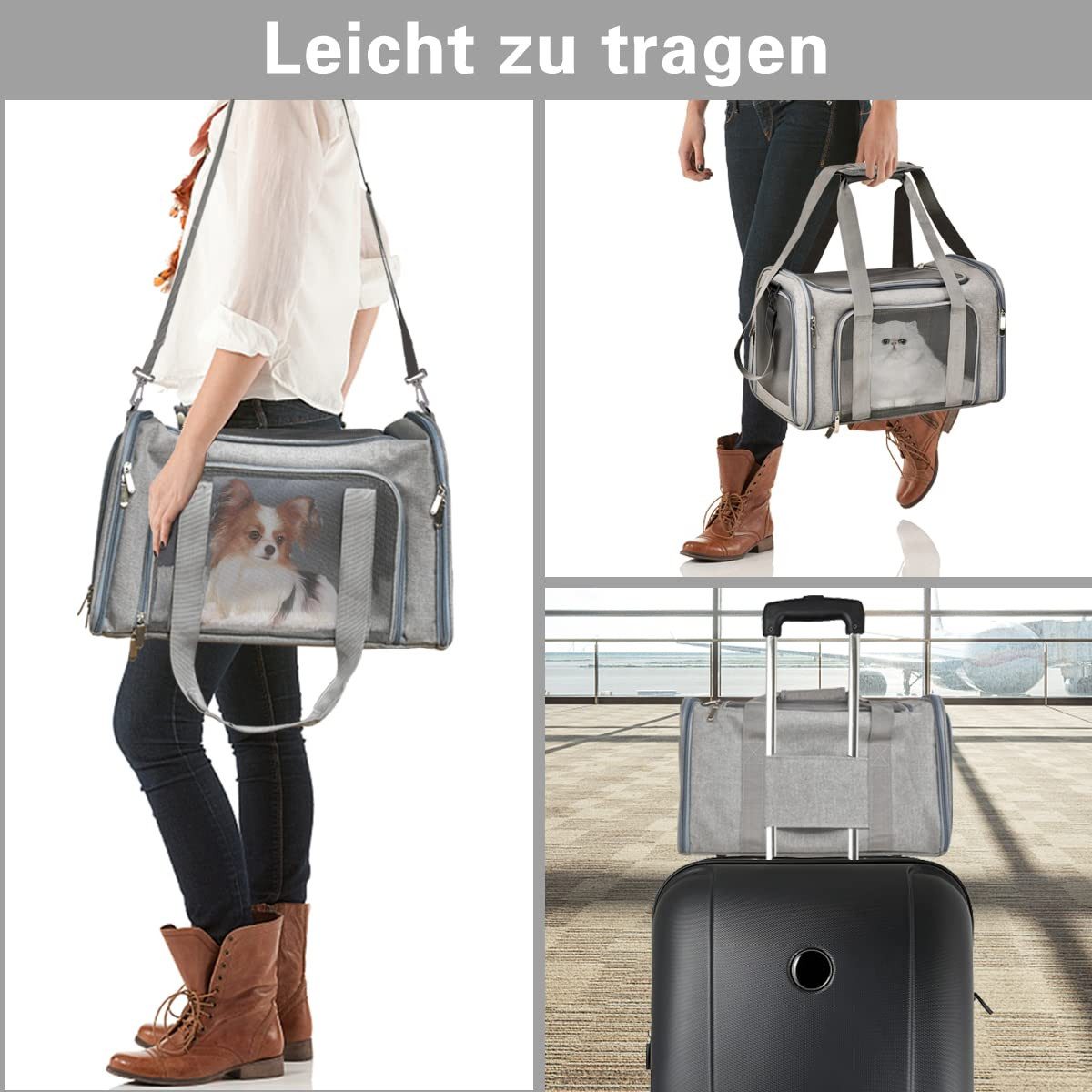 BlingBin Tiertransporttasche Transporttasche für Katze Hund, Faltbare Hundebox Katzentransportbox bis 18 kg, Hundetransporter für Mittel Kleine Hund Katze Haustiere im Flugzeug