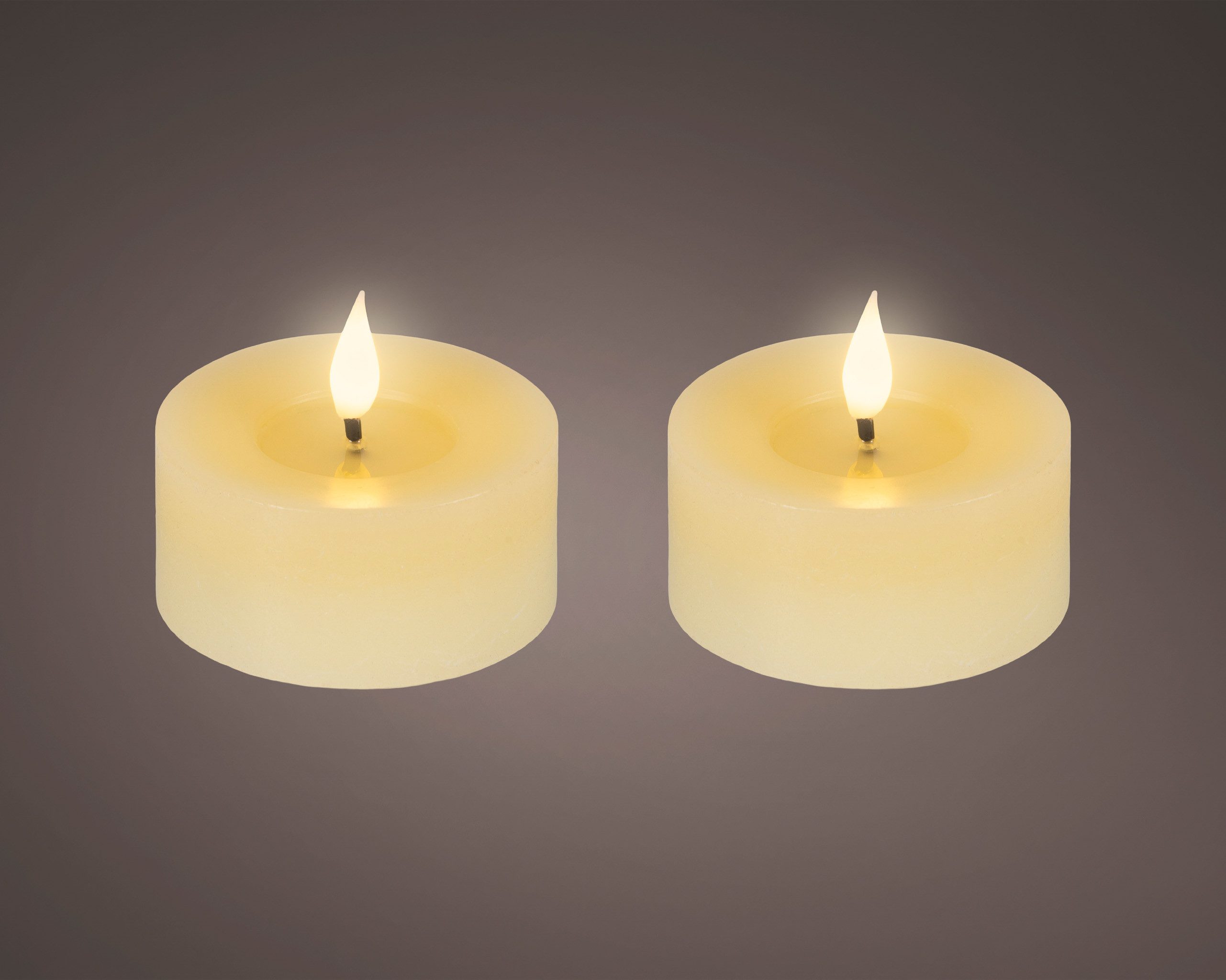 Lumineo LED-Kerze, Timer, warmweiß, LED Kerzen 6x7,5cm Timer Wachs 2 Stk. - Flacker-Effekt Creme Warmweiß